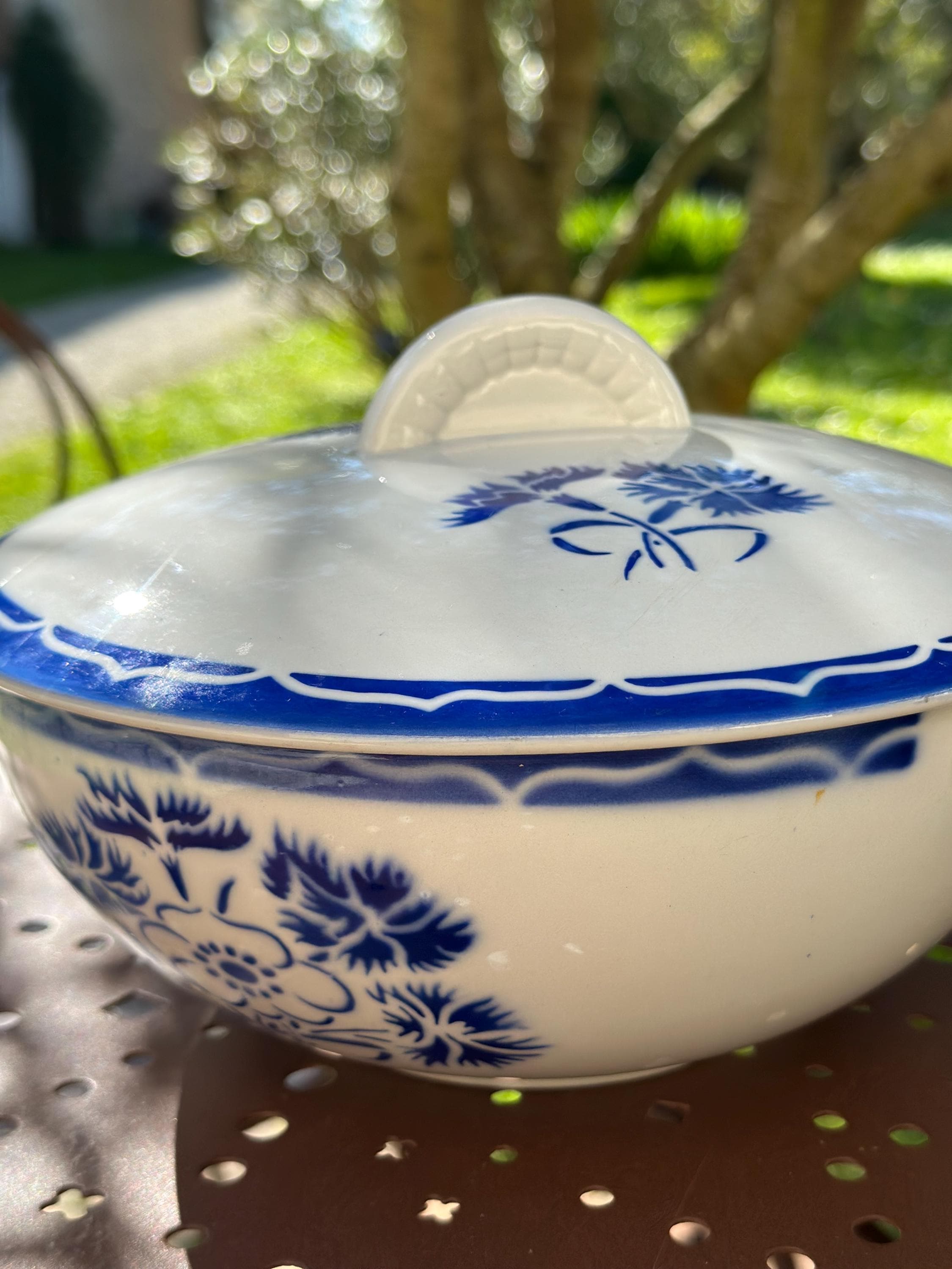 Antique semi-porcelain soup tureen, Lunéville – Annecy pattern