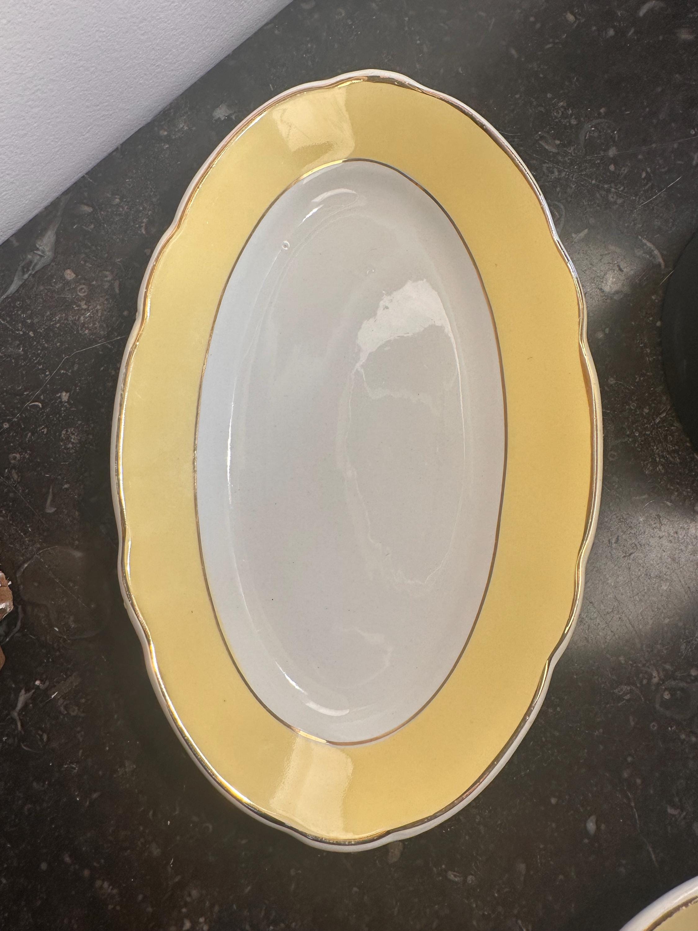 Lot de 2 Ravières Vintage Lunéville "Jonquille" – Faïence Ovale Jaune et Or