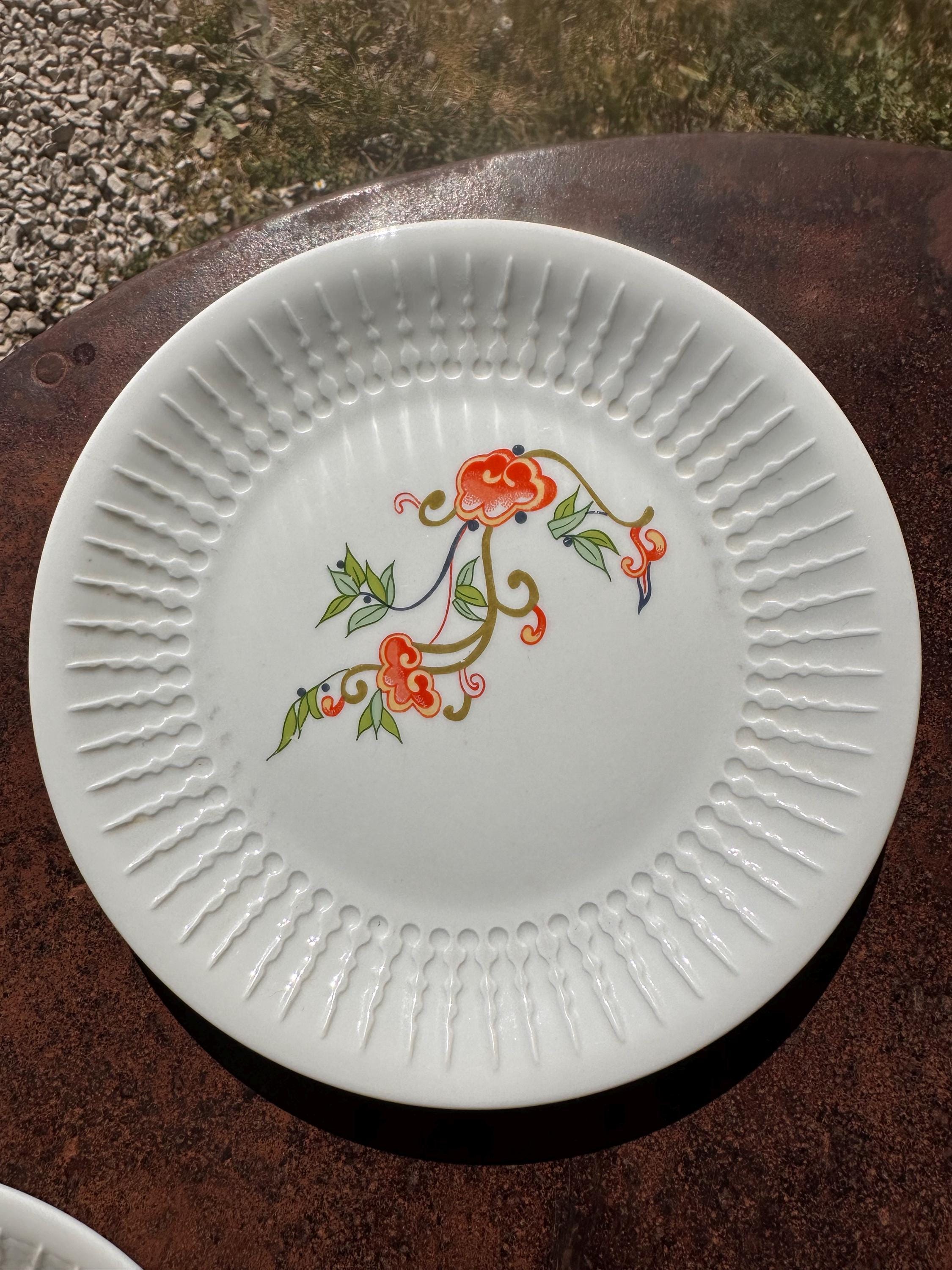 Set of 5 Chauvigny FD Dessert Plates, Vintage Fluted Rim Porcelain