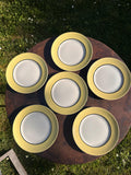 Moulin des Loups - 6 Assiettes dessert Vintage - Orchies – bord Jaune Texturé Liseré Noir –Faïence Française Rétro Chic –Années 50/60