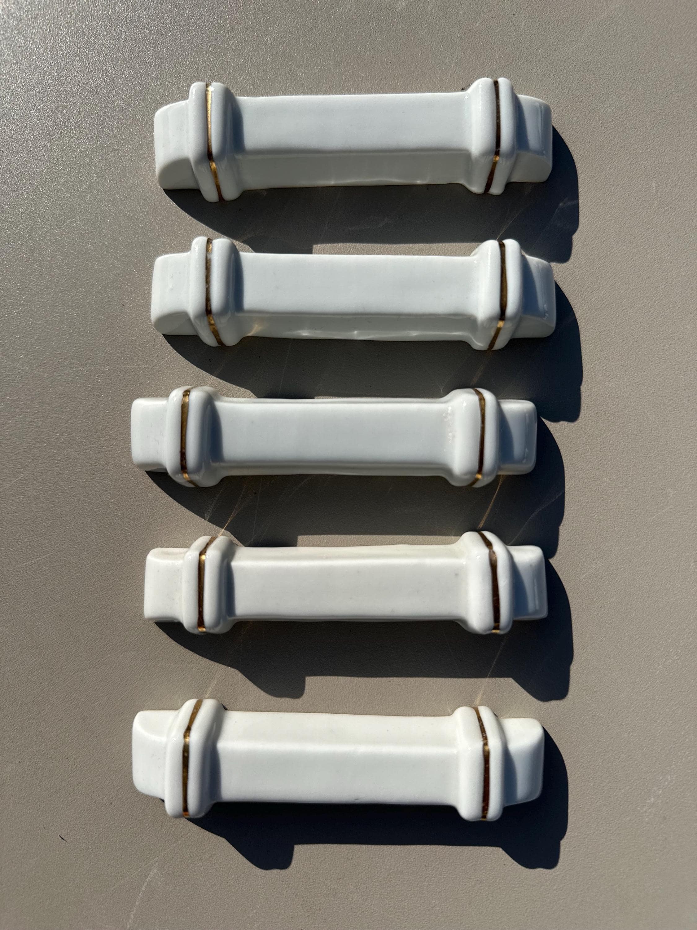 Set of 5 Vintage White and Gold Porcelain Knife Rests – Wedding Table