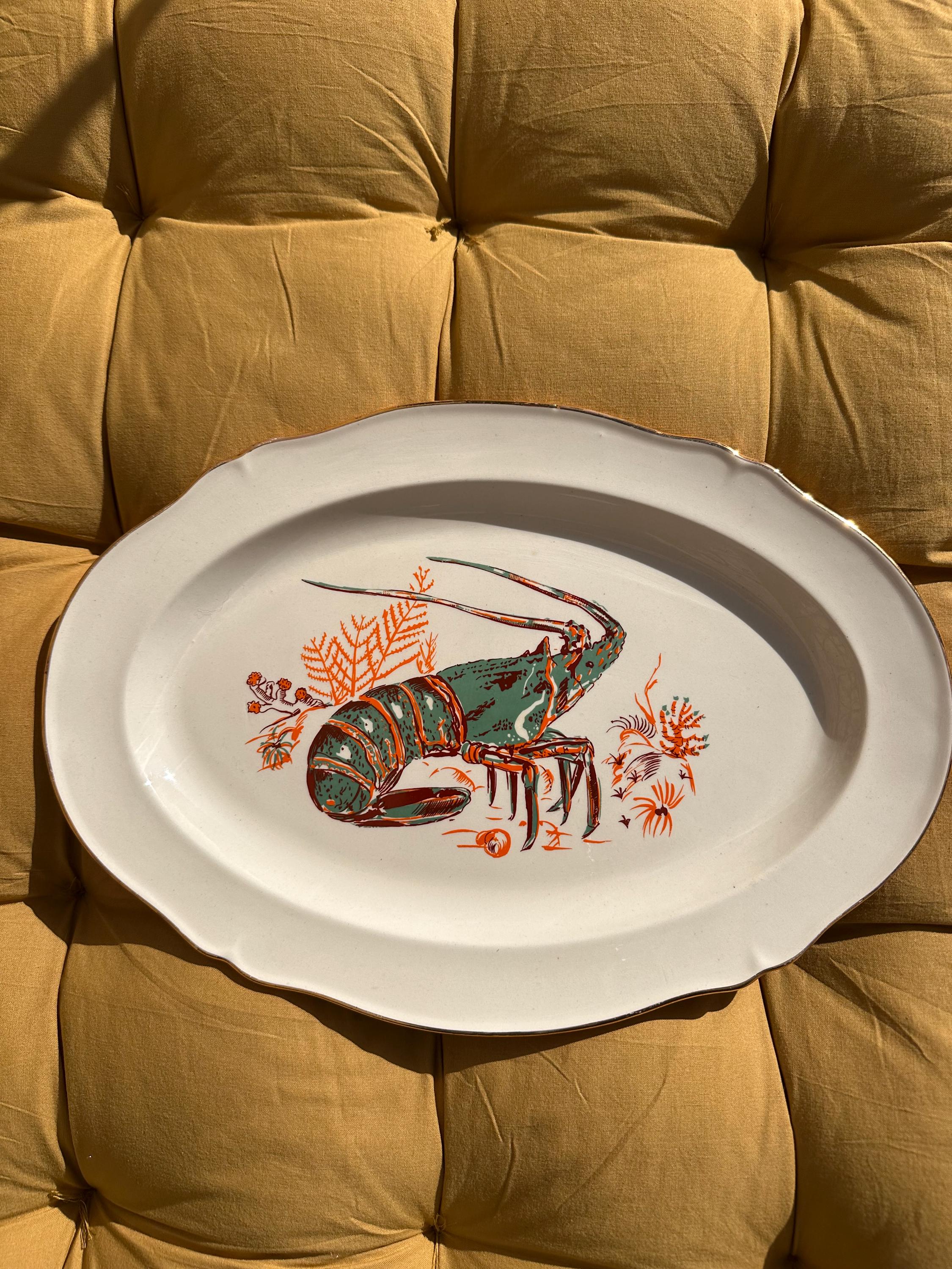Grand plat ovale en faïence L'Amandinoise – Décor Langouste