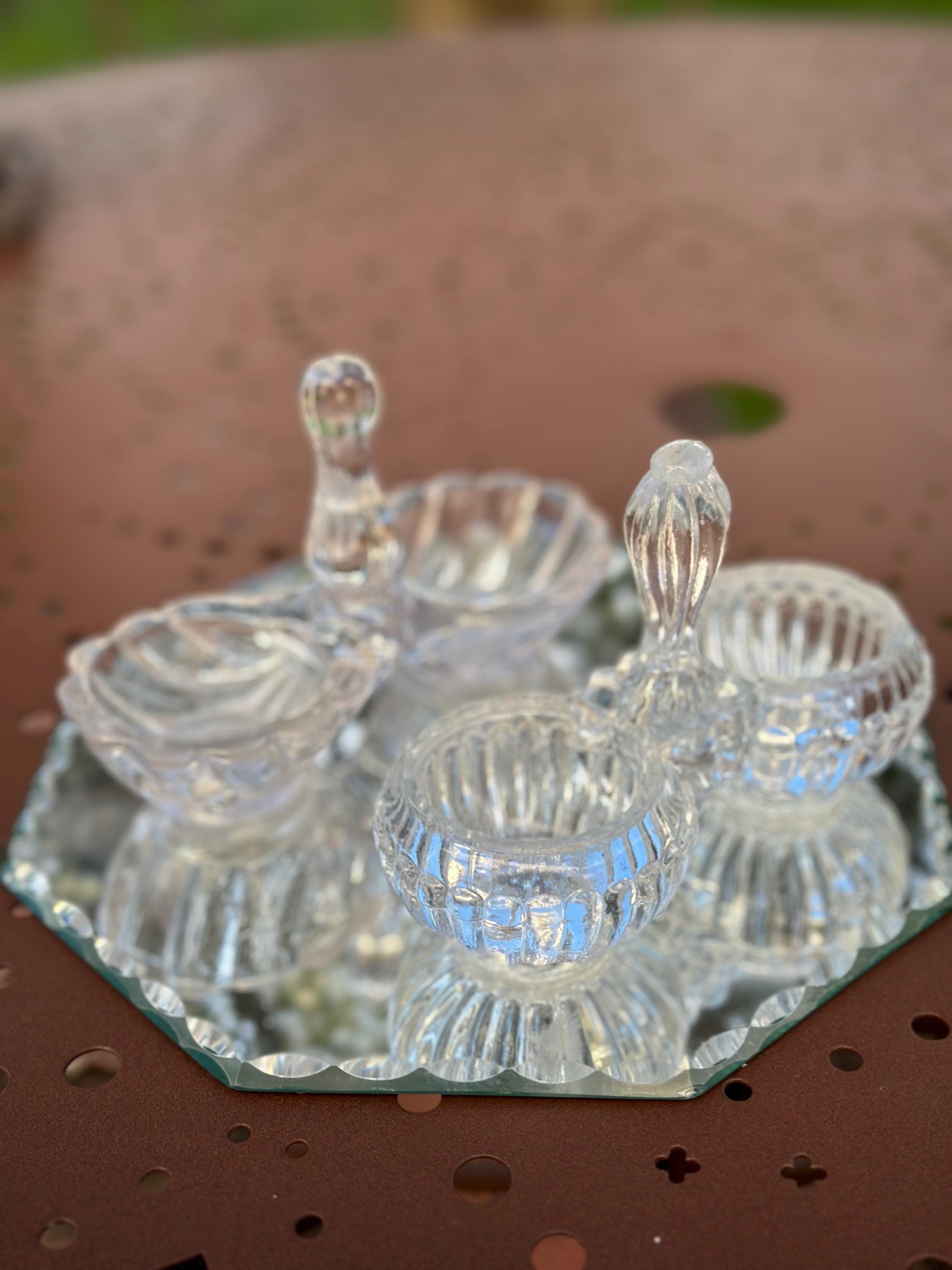 Paire de Salières Doubles en Verre Moulé Portieux – Bougeoirs de Table Rétro