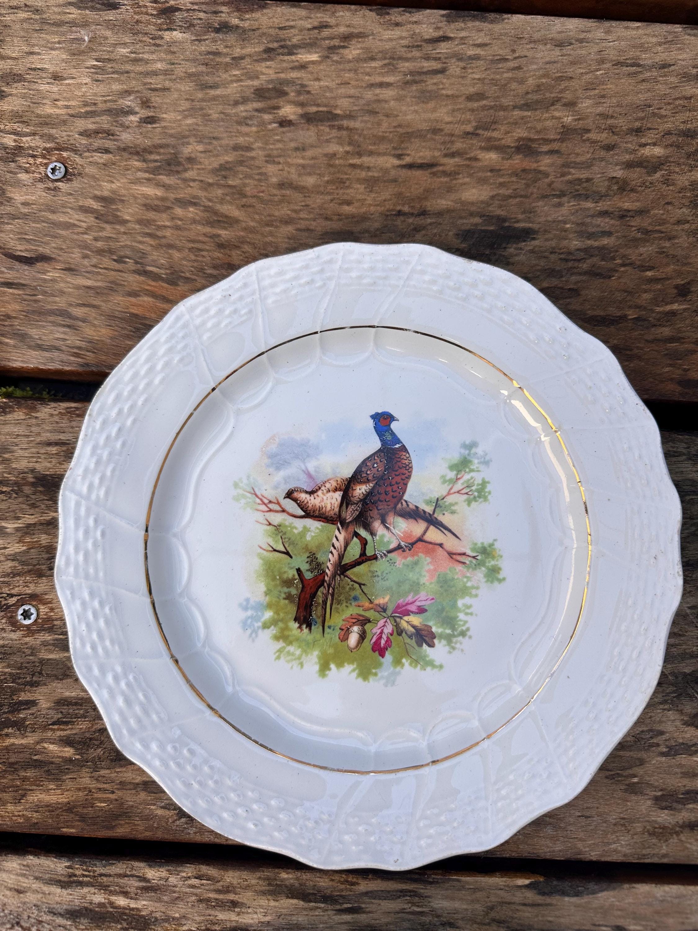 8 antique Moulin des Loups dessert plates – Pheasants design