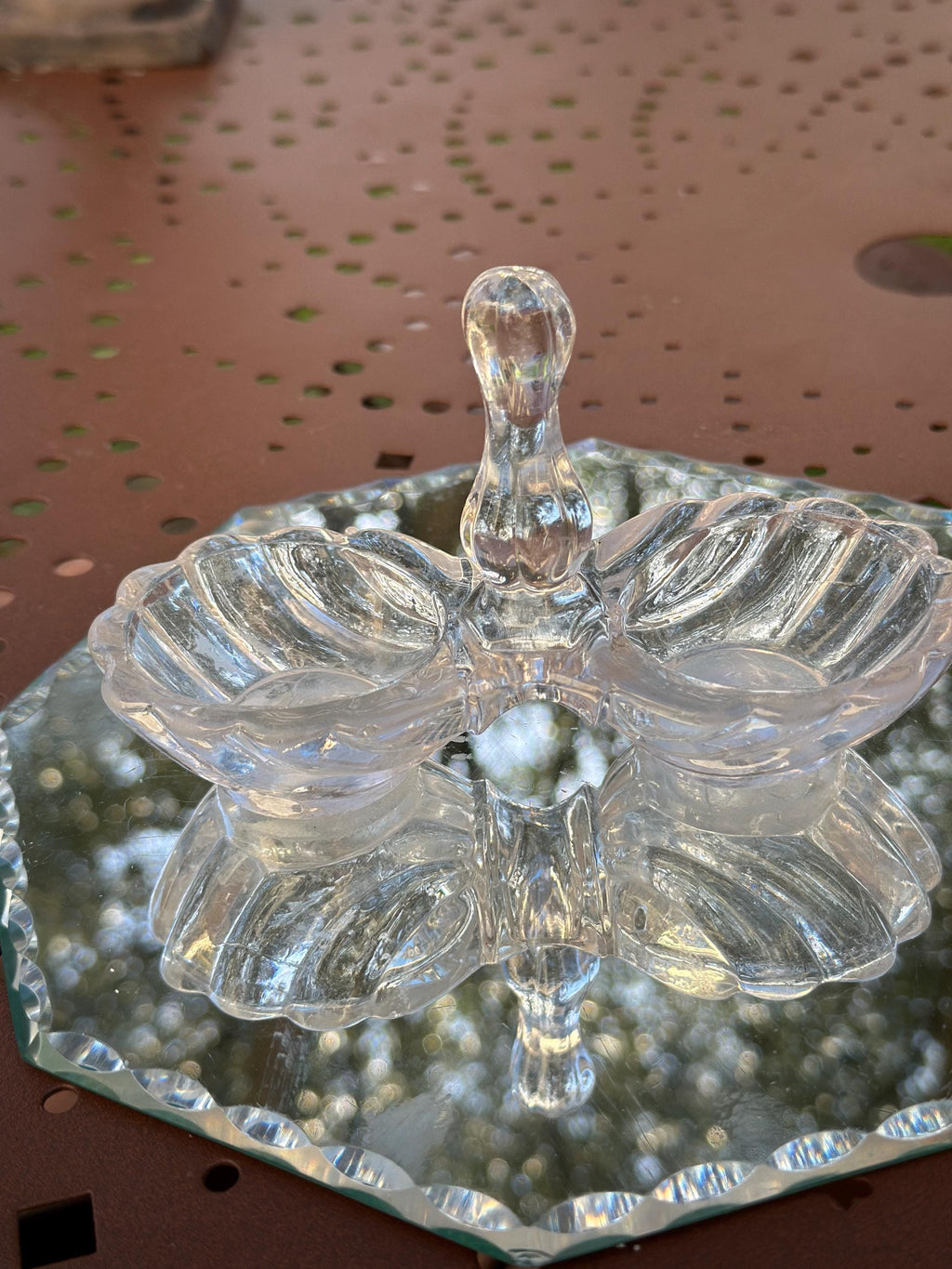 Paire de Salières Doubles en Verre Moulé Portieux – Bougeoirs de Table Rétro