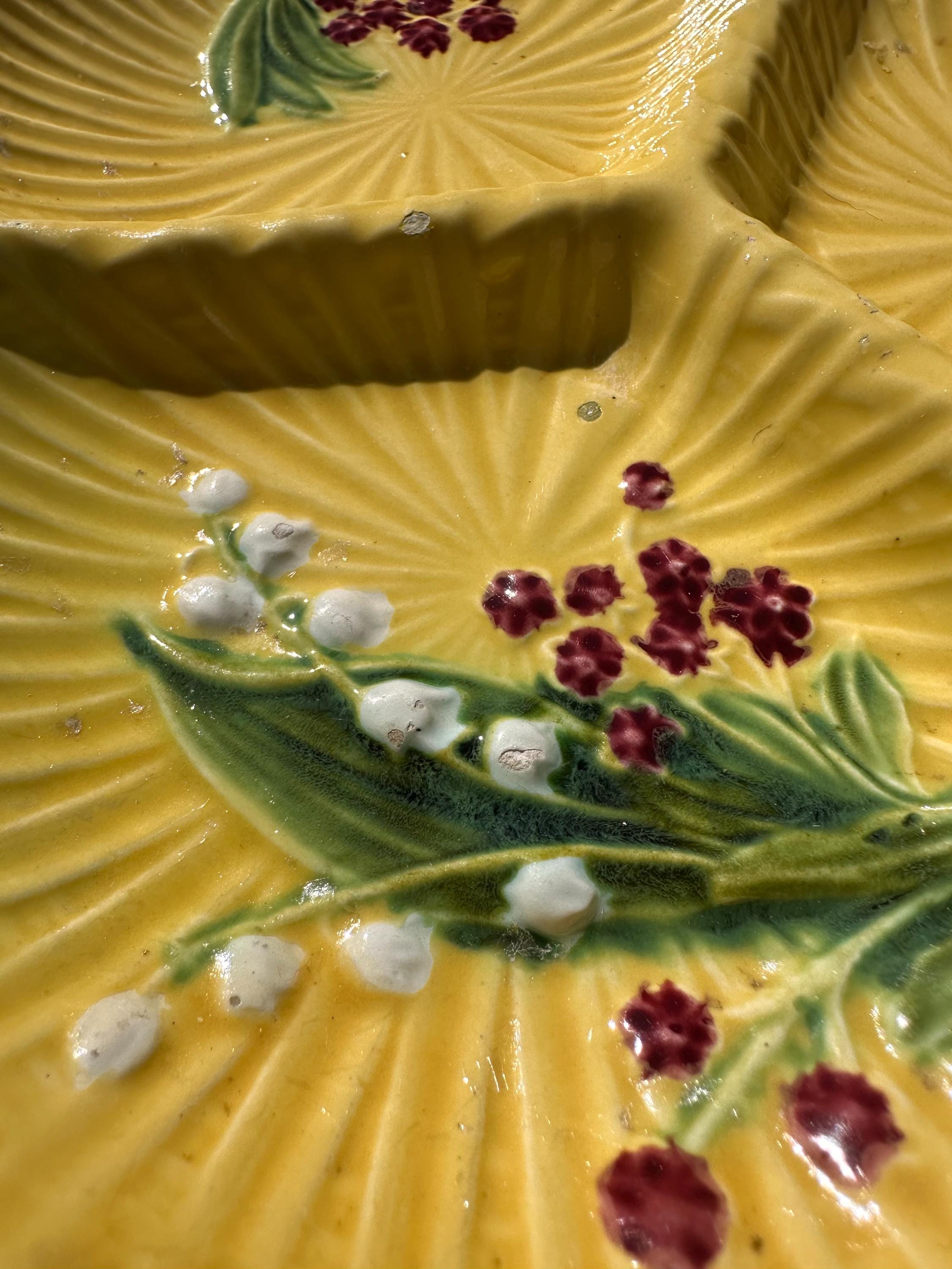 Schramberg majolica divided serving dish – Lily of the Valley design