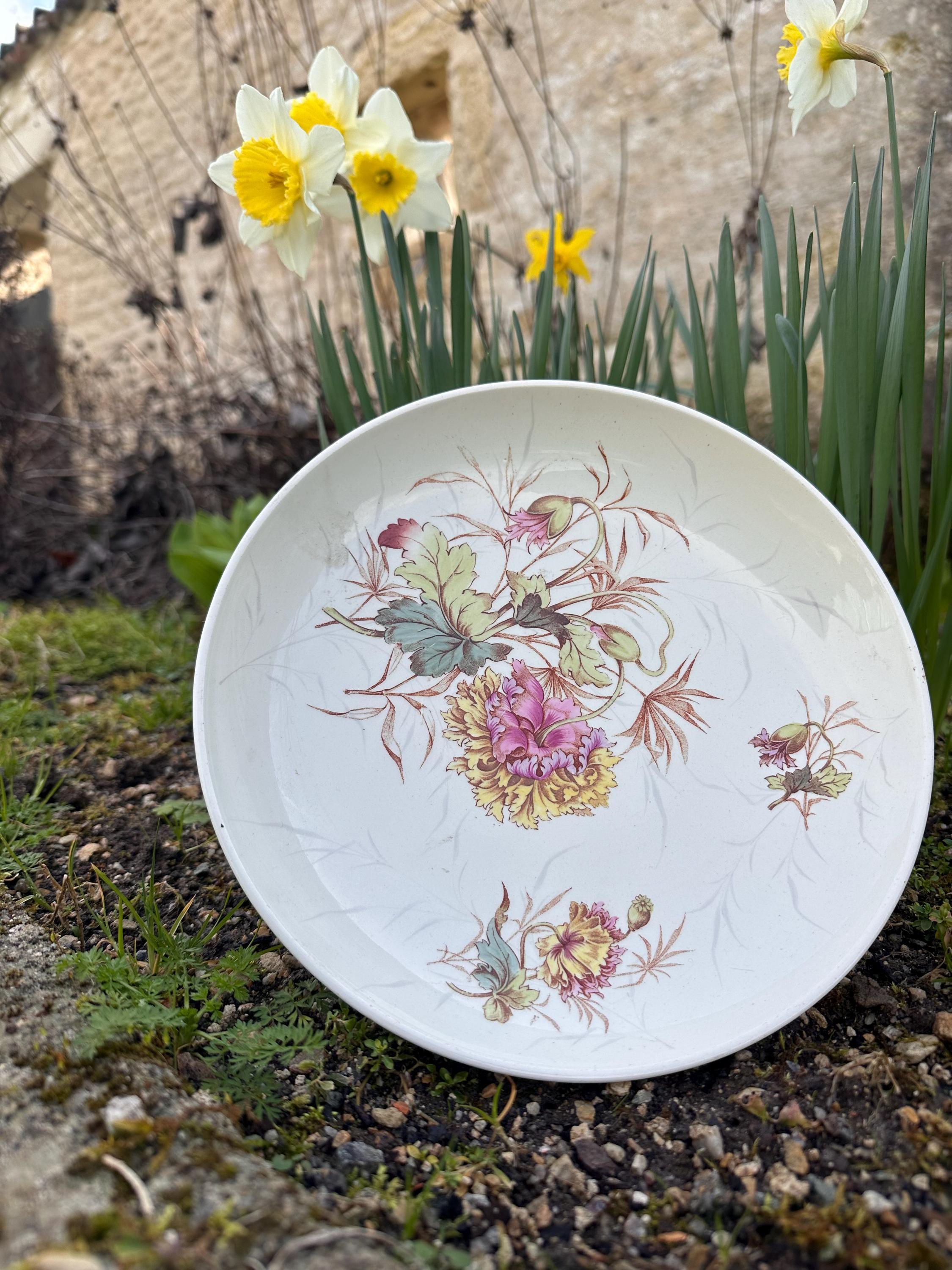Vintage Lunéville "Poppies" pedestal bowl – Rural decor