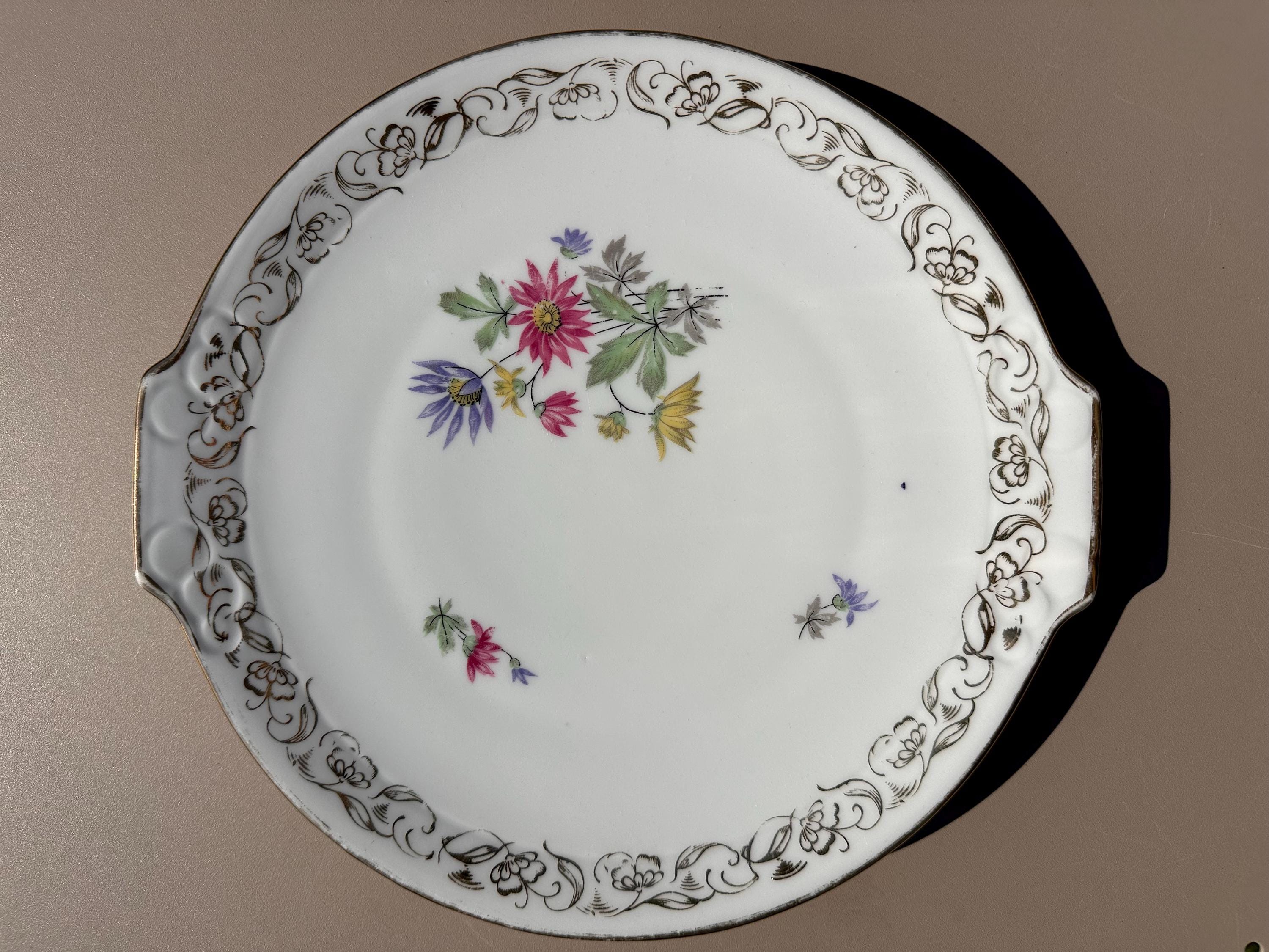 Large antique Limoges porcelain handled dish – Floral design