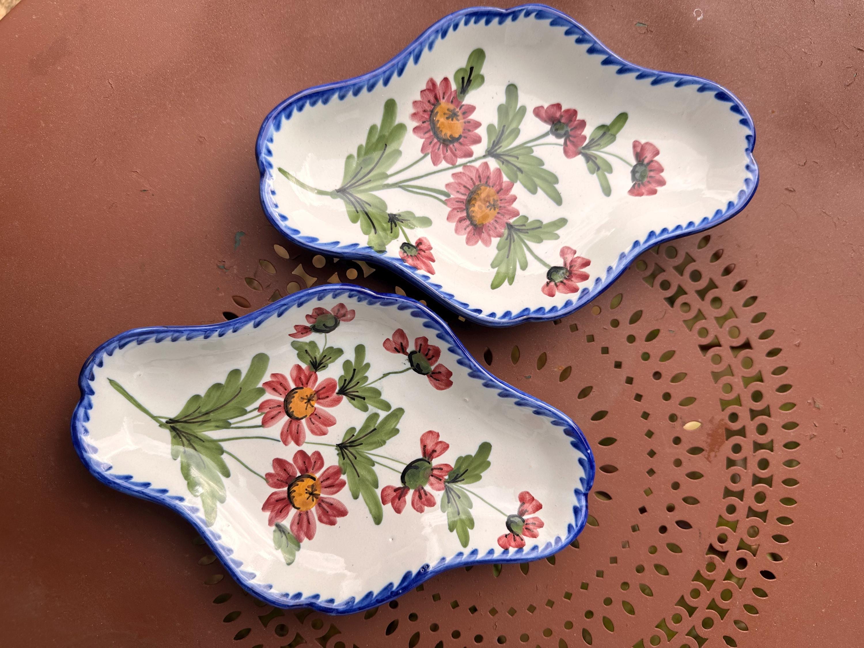 Vintage Ceramic Dish Bowls – Hand-Painted Floral Decor – Retro Trinket Dish or Ramekin – Chic Country Charm - set of 2