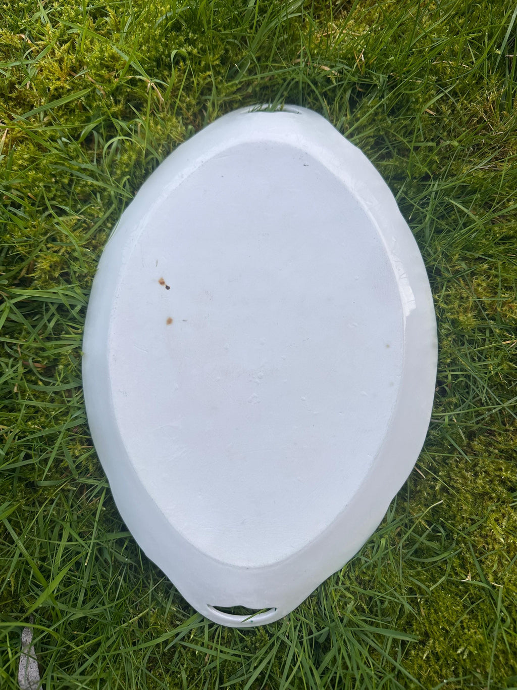 Plat de service ovale Art Nouveau – Porcelaine blanche, vert et or