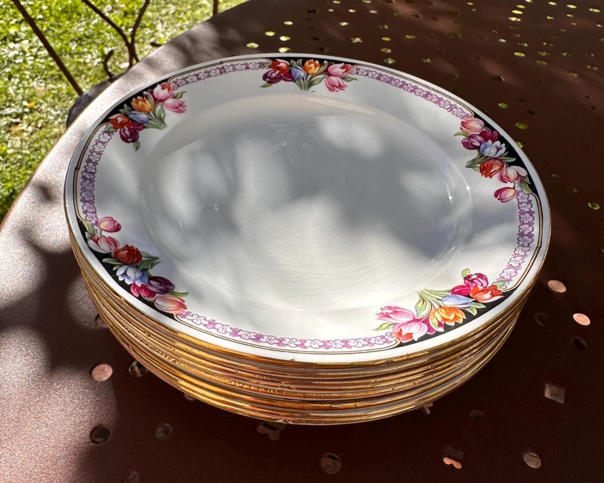 8 antique Saint-Amand dessert plates – Tulip decor