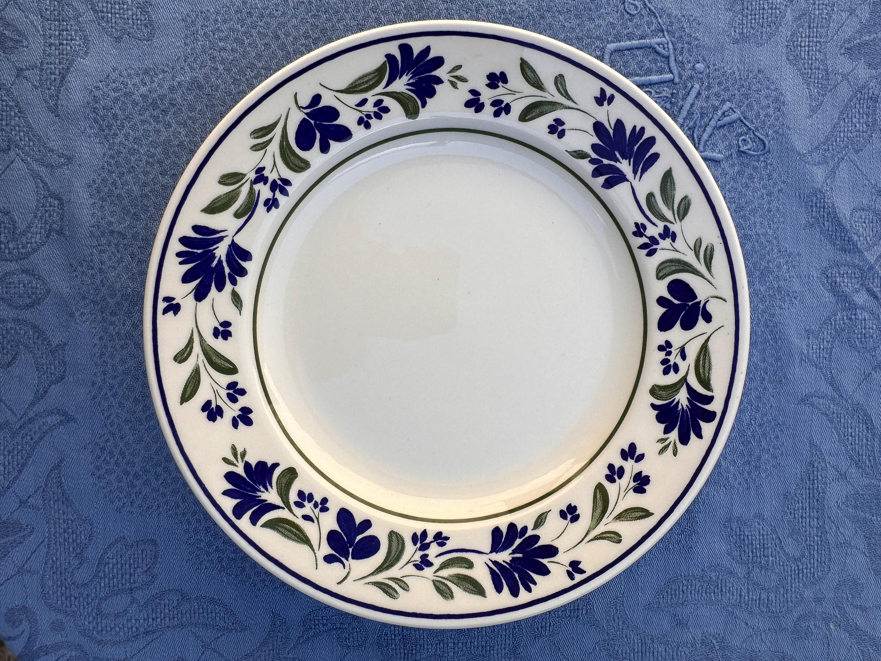 Churchill England Dessert Plates - Vintage English - Blue and Green Floral Pattern - Ironstone Made in England - Set of 6