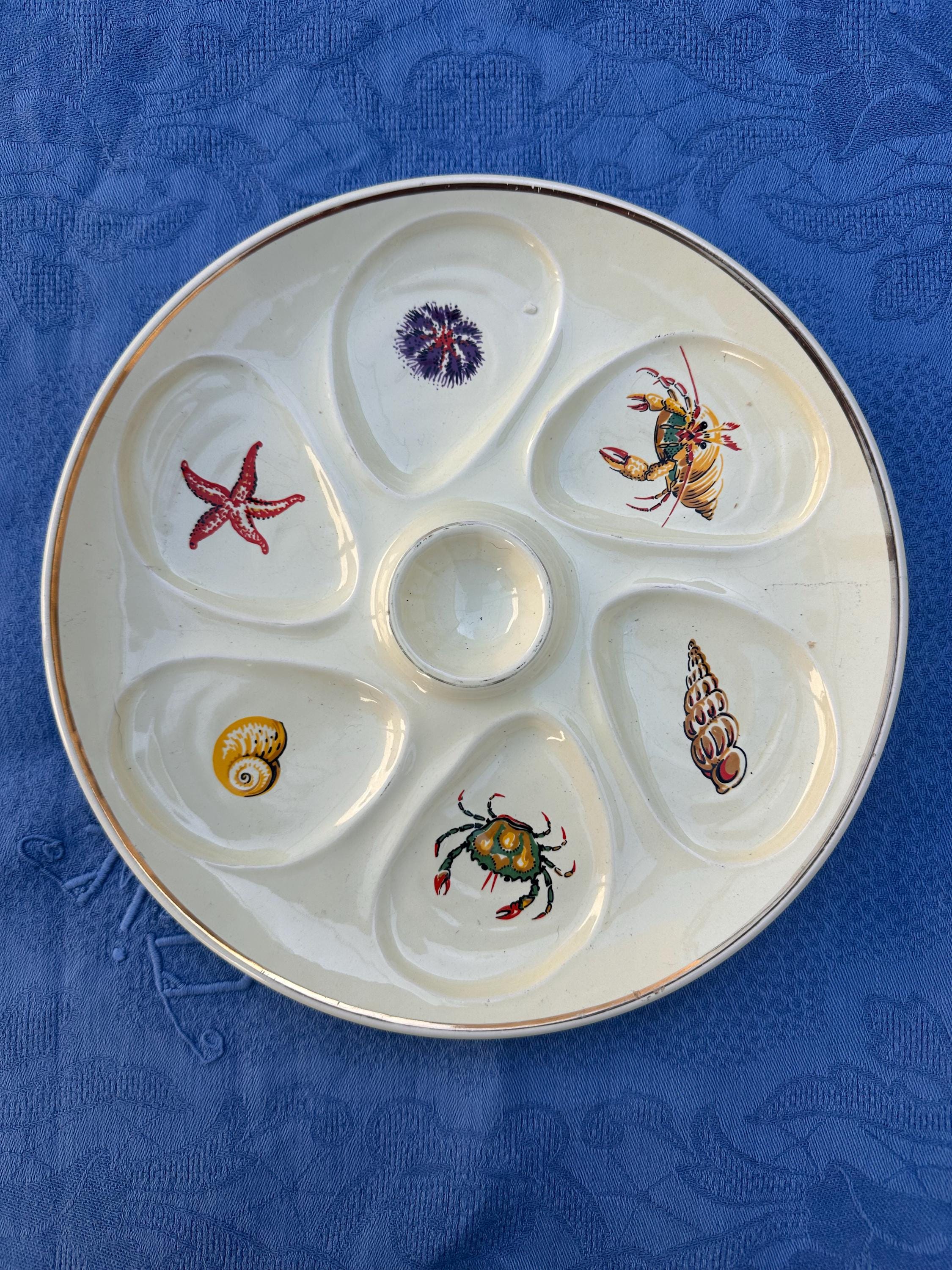 Set of 4 Salins France "Seafood" Oyster Plates – Vintage Faience