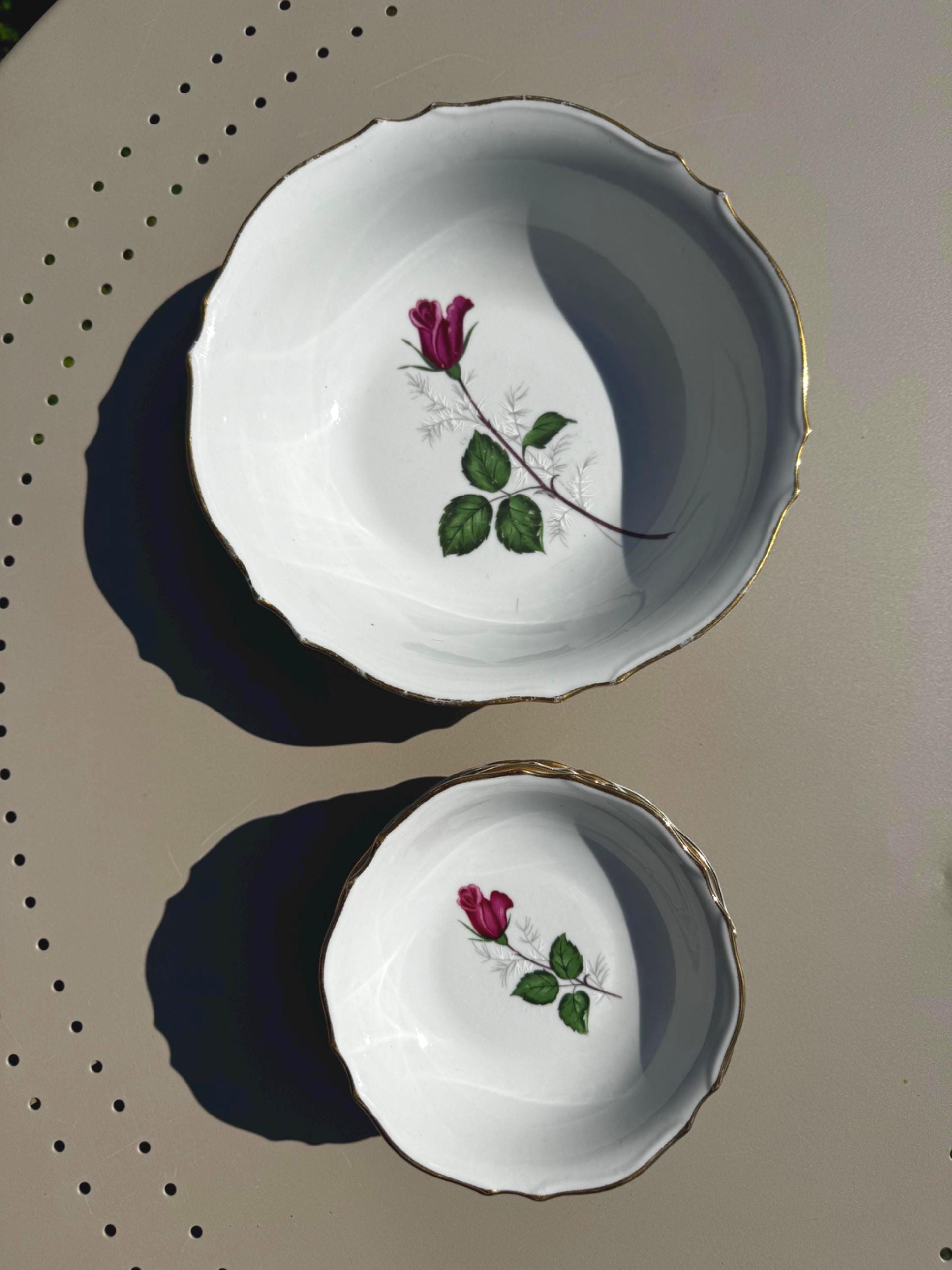 Antique porcelain dessert set – Large salad bowl and 8 small bowls