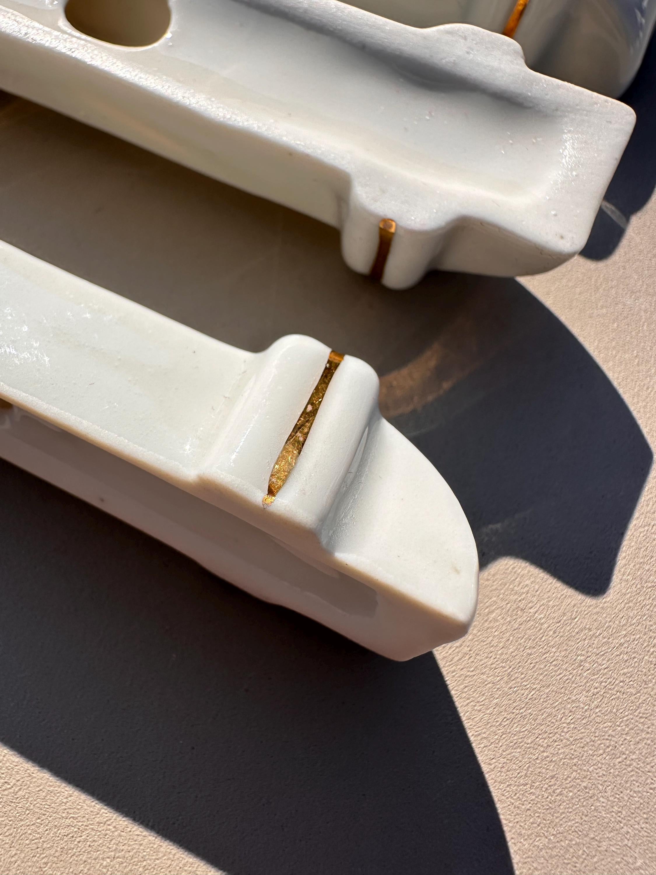 Set of 5 Vintage White and Gold Porcelain Knife Rests – Wedding Table