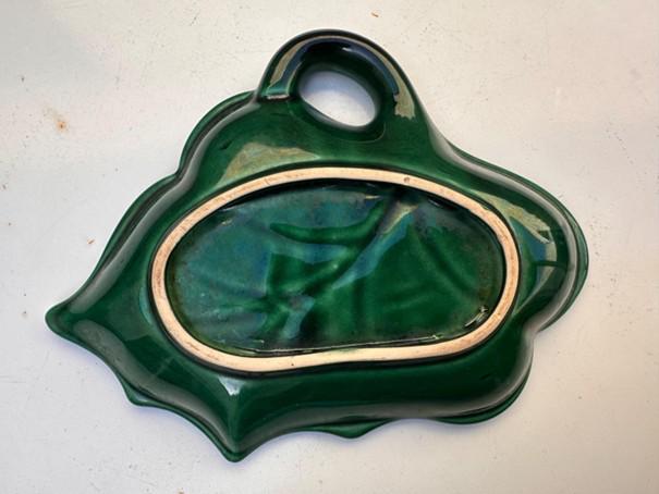 Ravier Coupelle Feuille Vintage -Céramique Vert Émeraude et Or-Vide-poche Années 50 - Made in France - Vallauris Verceram -lot de 2