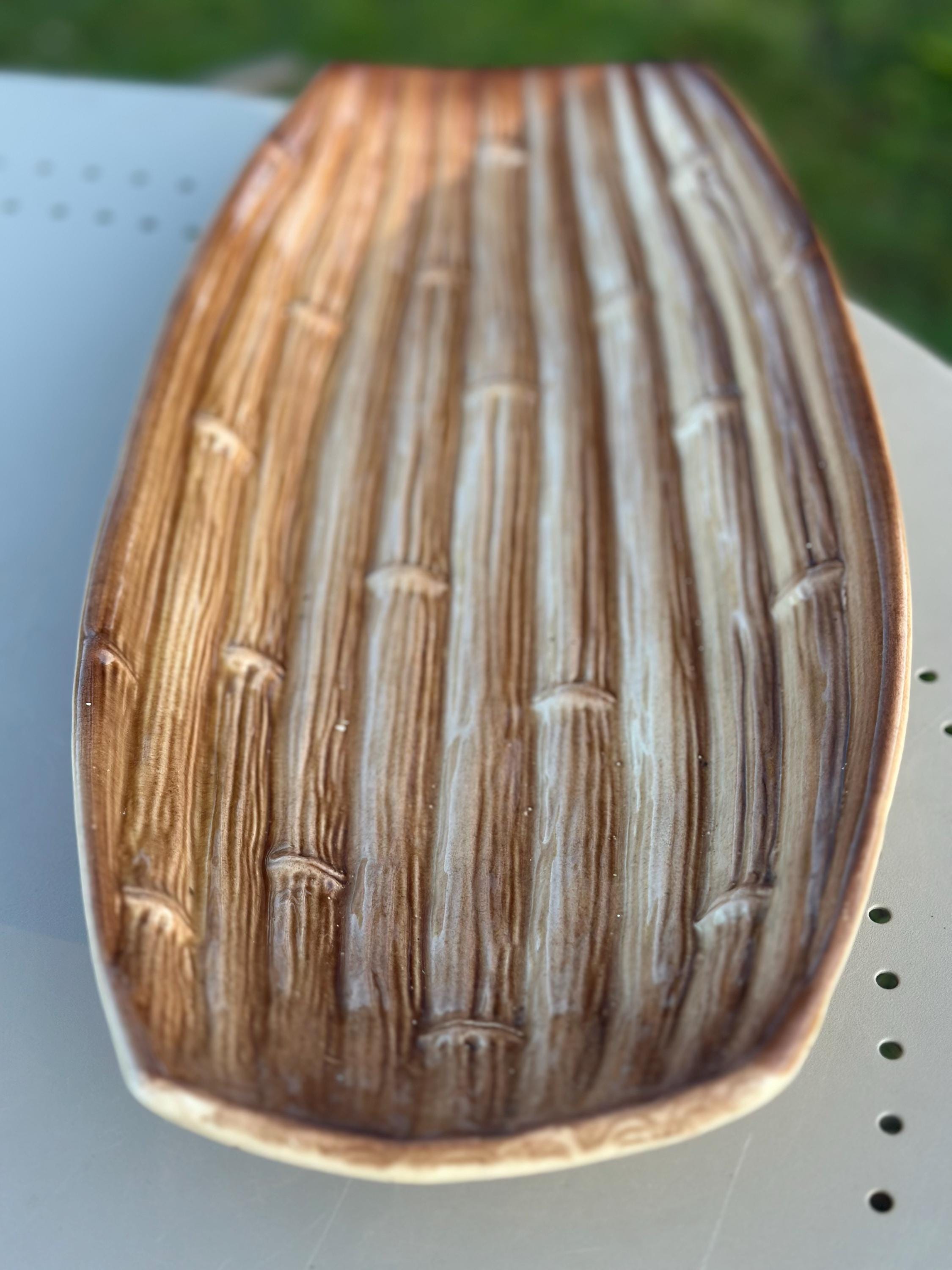 Large antique earthenware serving dish – Saint-Clément "Bamboo"