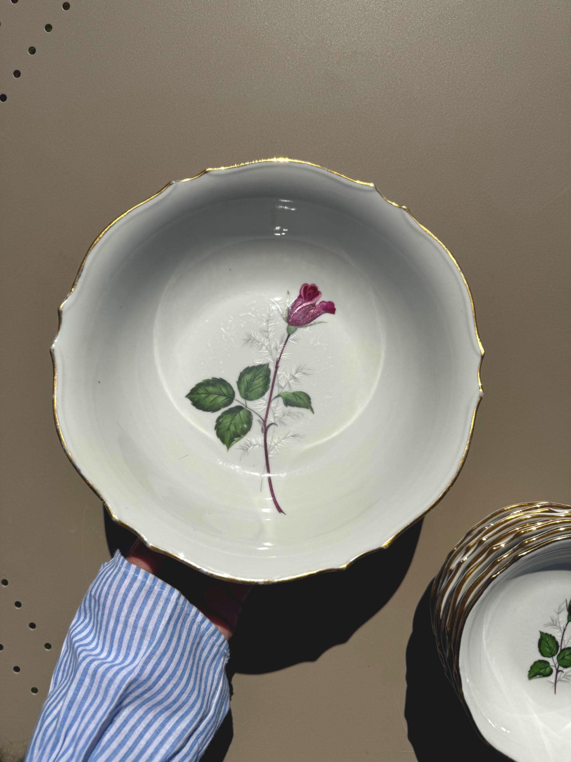 Antique porcelain dessert set – Large salad bowl and 8 small bowls