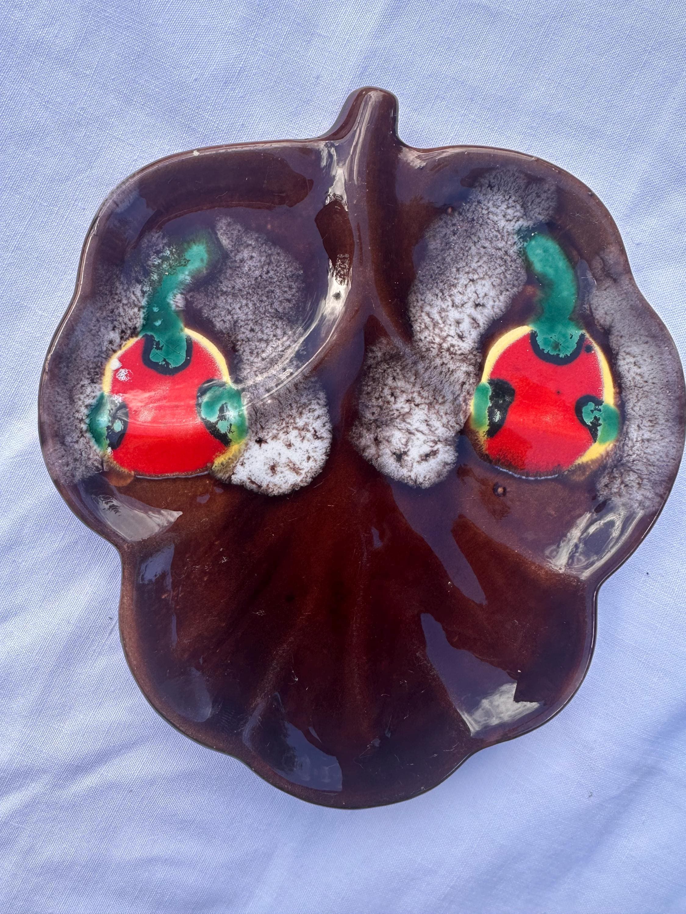 Vintage Ceramic Trinket Dish - Small Appetizer Tray - Poet Laval "Molasses" Glaze - Leaf Shape - 60s/70s - Bohemian Chic Decoration