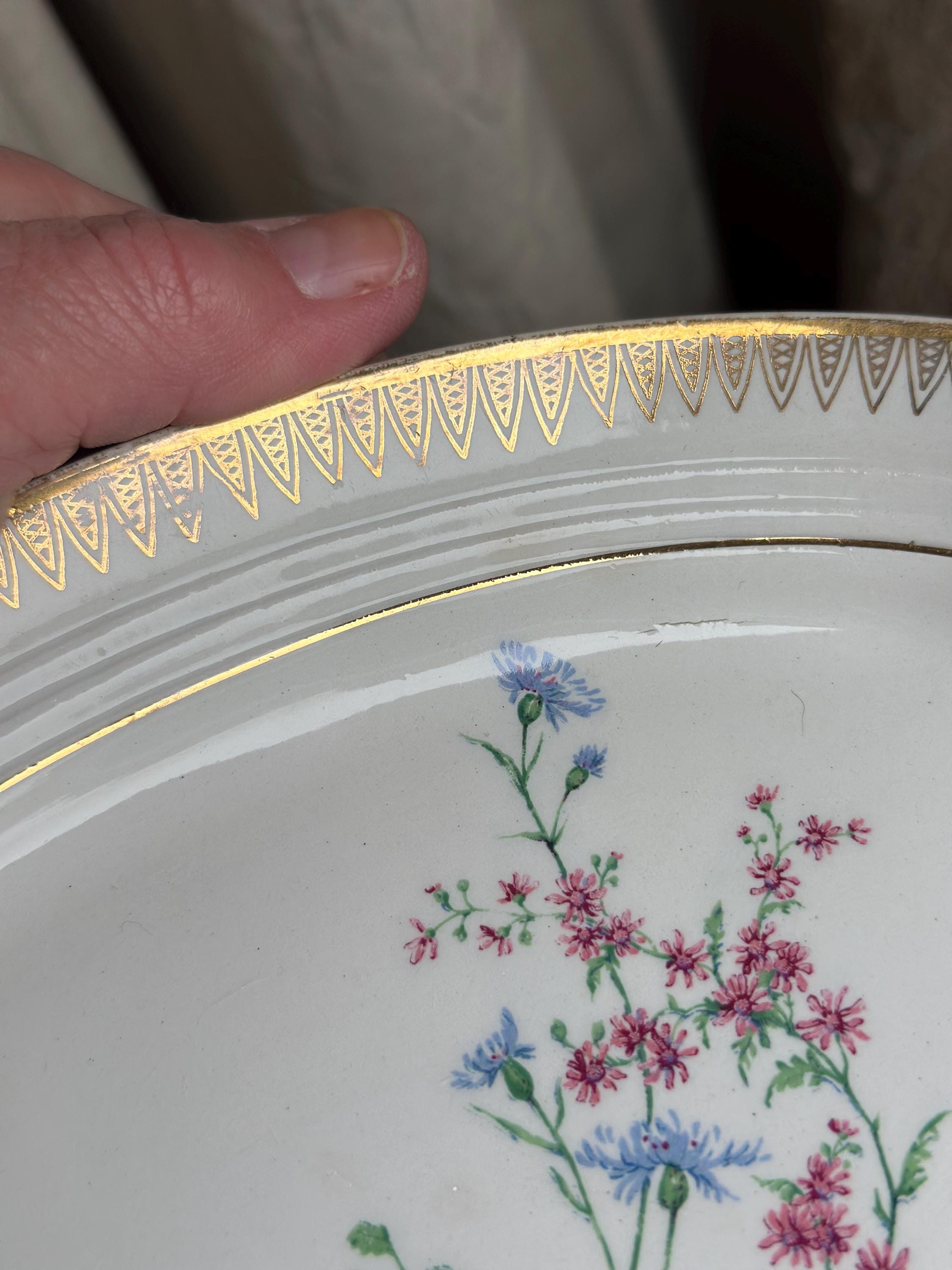 Antique oval earthenware dish – Wildflower pattern
