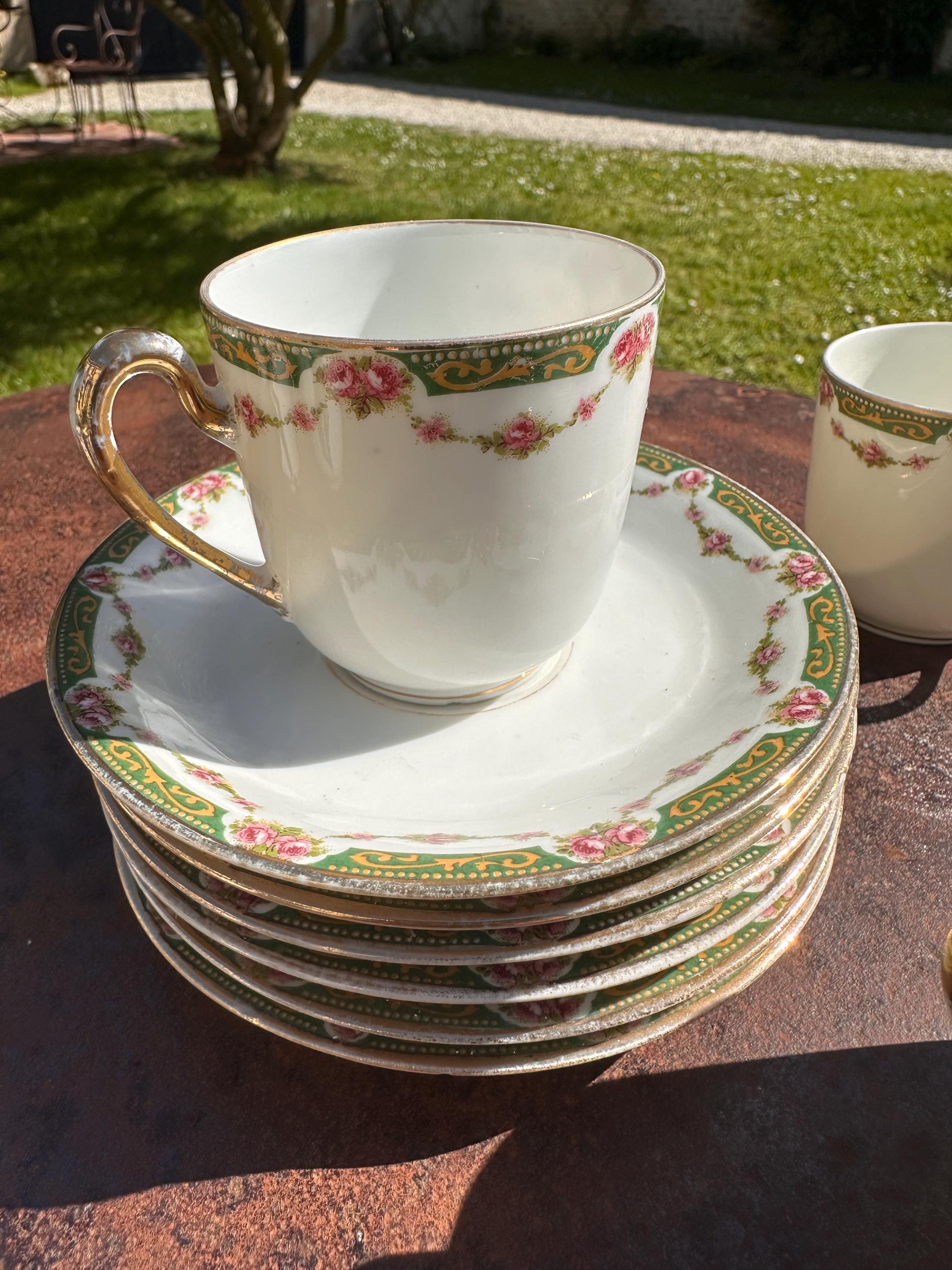 Limoges porcelain coffee set M&D Paulhat – Rose and gold decor