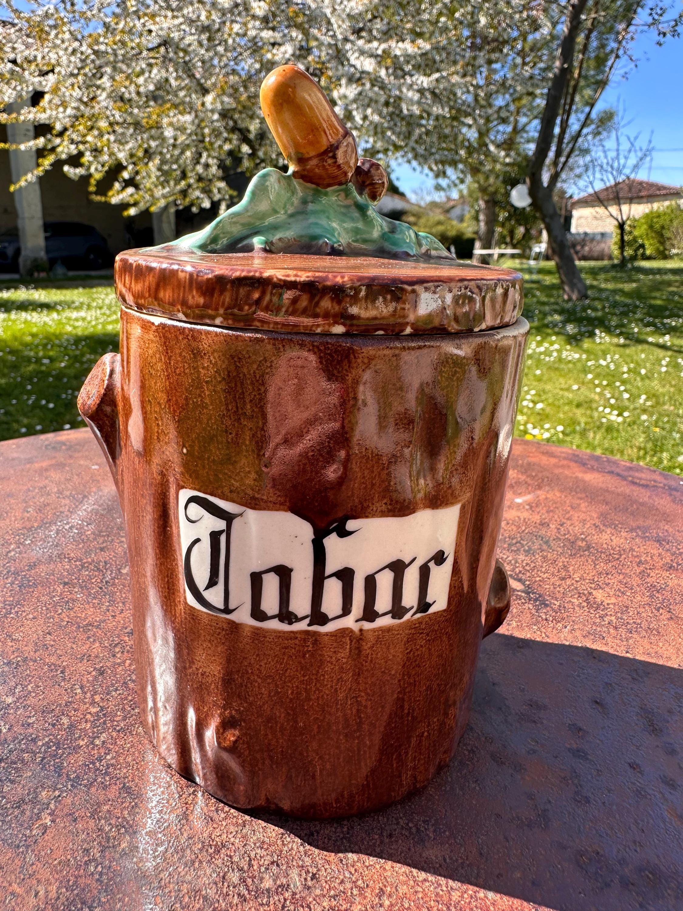 Old barbotine tobacco jar – Tree trunk shape