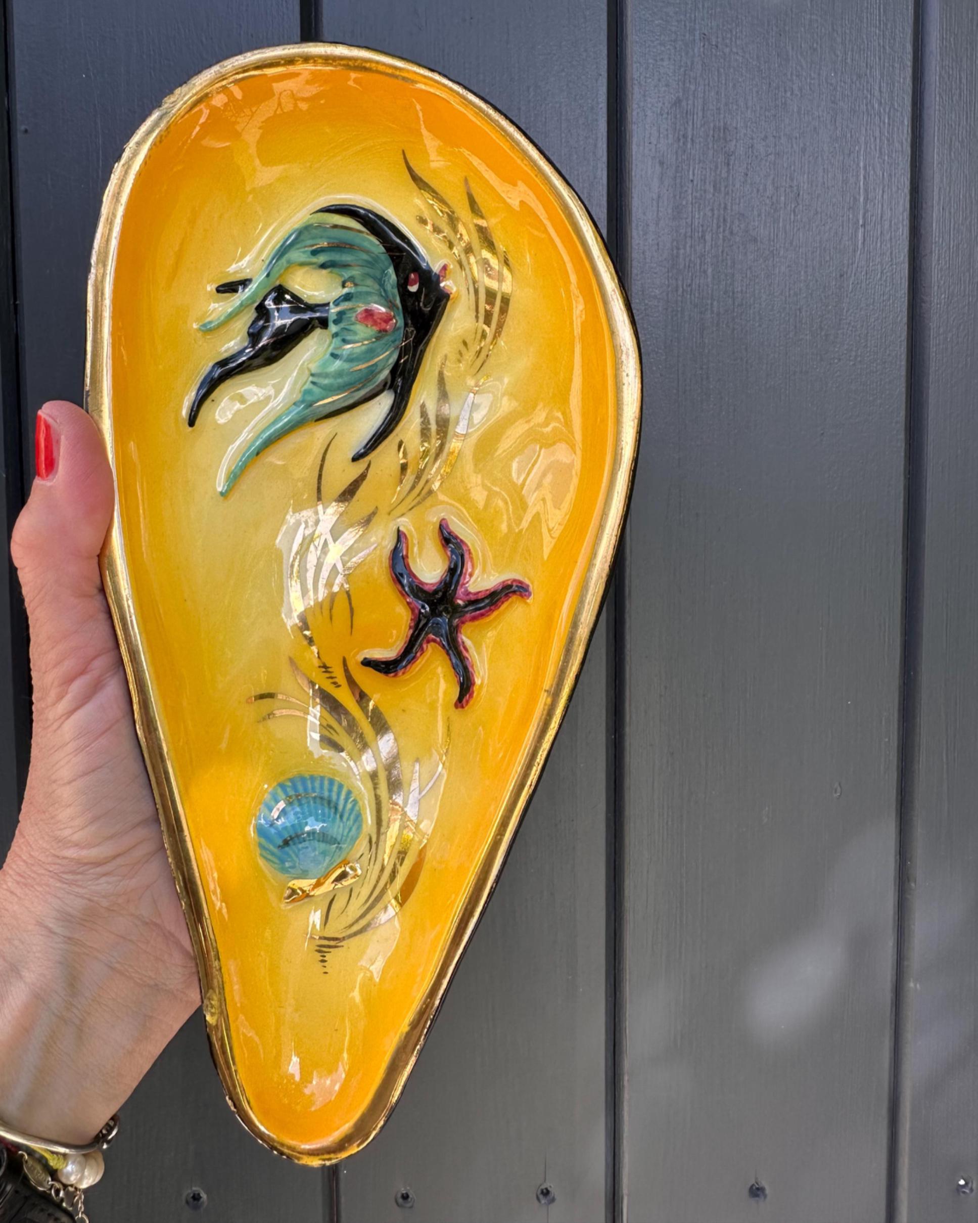 Vintage ceramic Cerdazur Monaco catchall – Mussel shell shape