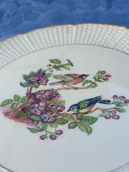 Antique Saint-Amand Plate – Woven effect, bird and gilt decoration