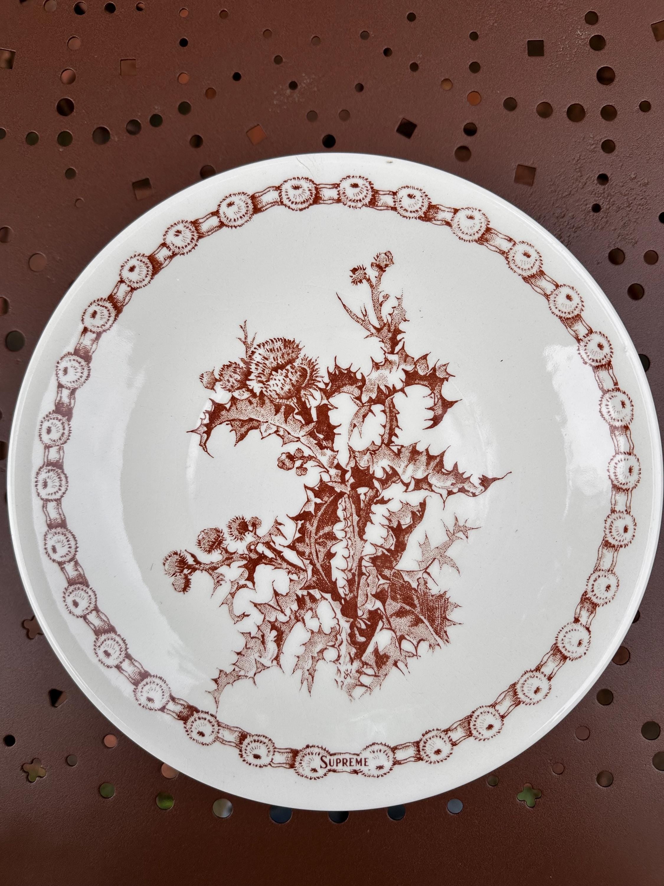 assiettes creuses vintage "Suprême" – Décor chardons marron Lot de 6