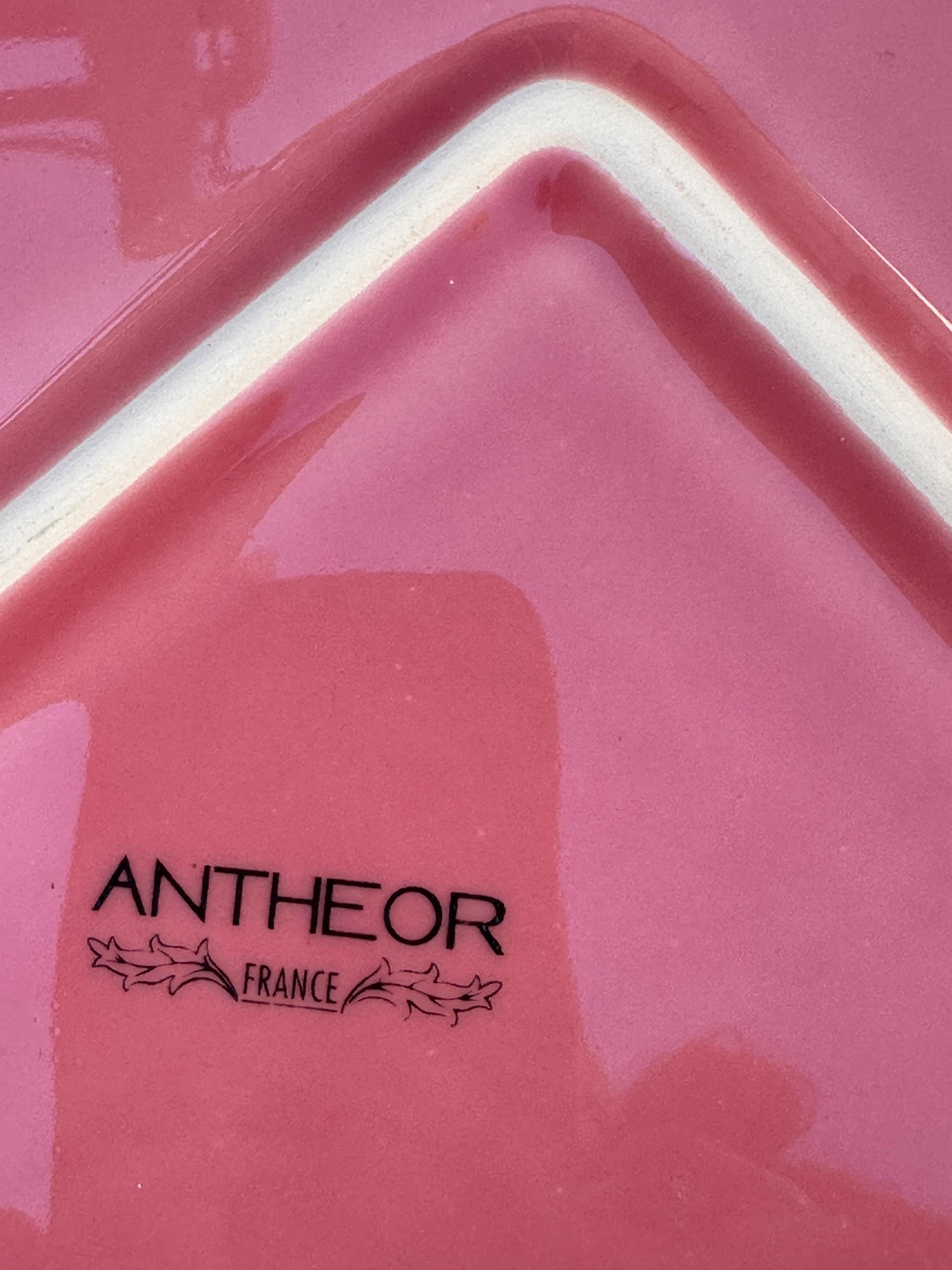 Service apéritif vintage Anthéor – Céramique géométrique rose et prune