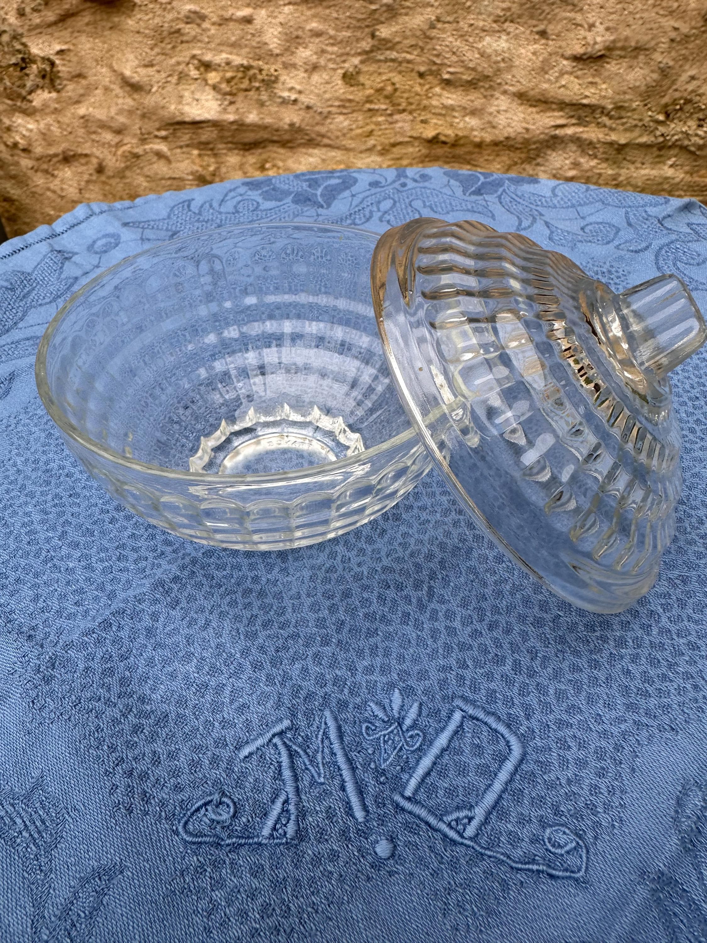Vintage transparent glass sugar bowl with lid – Bistro style