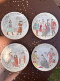 Assiettes signées Riballier  Gien  Théâtre XIX ème   . Pièces de Collection - lot de 4 assiettes parlantes