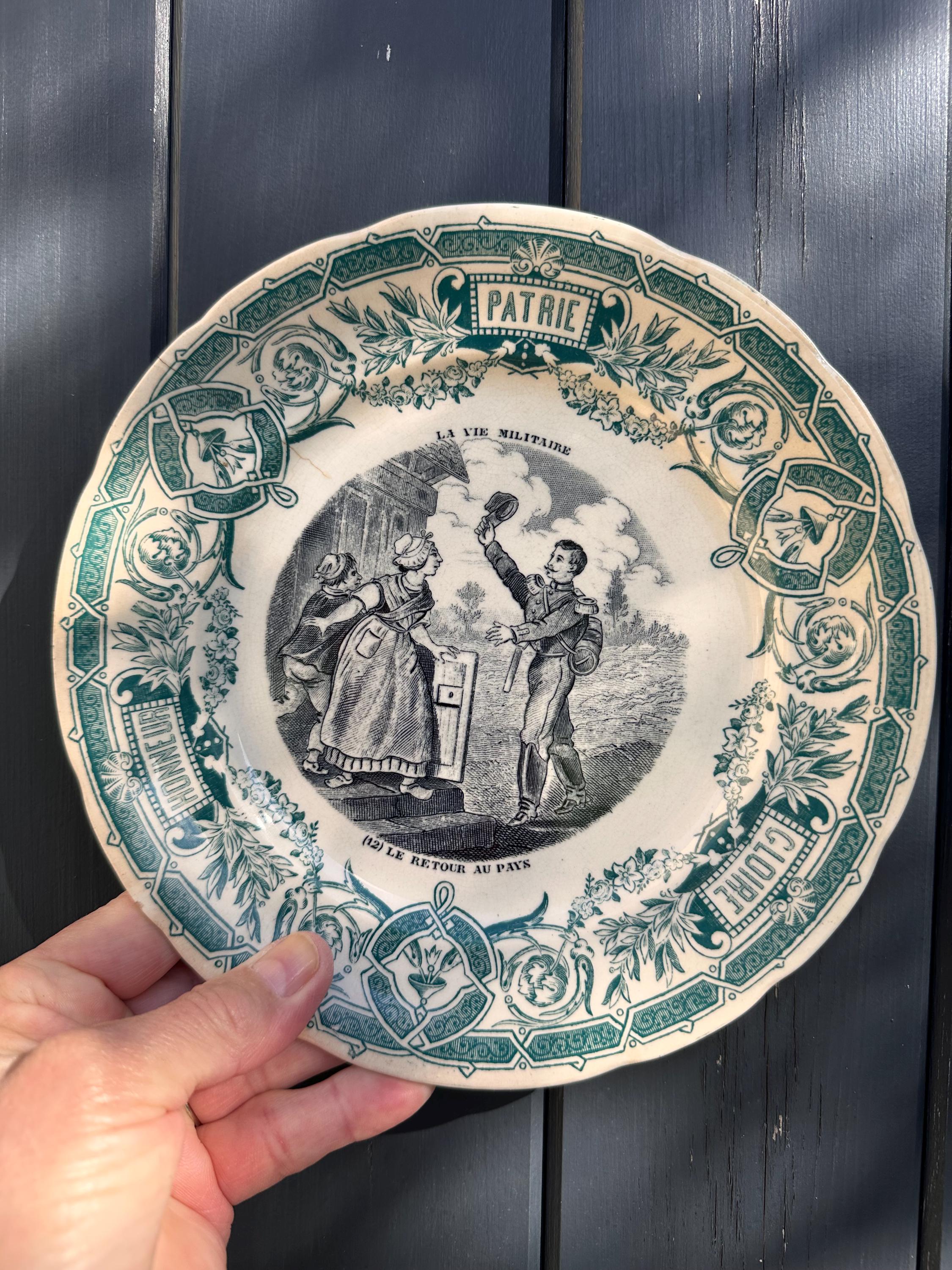 Lot de 3 Assiettes Parlantes Sarreguemines "La Vie Militaire" – Fin XIXe