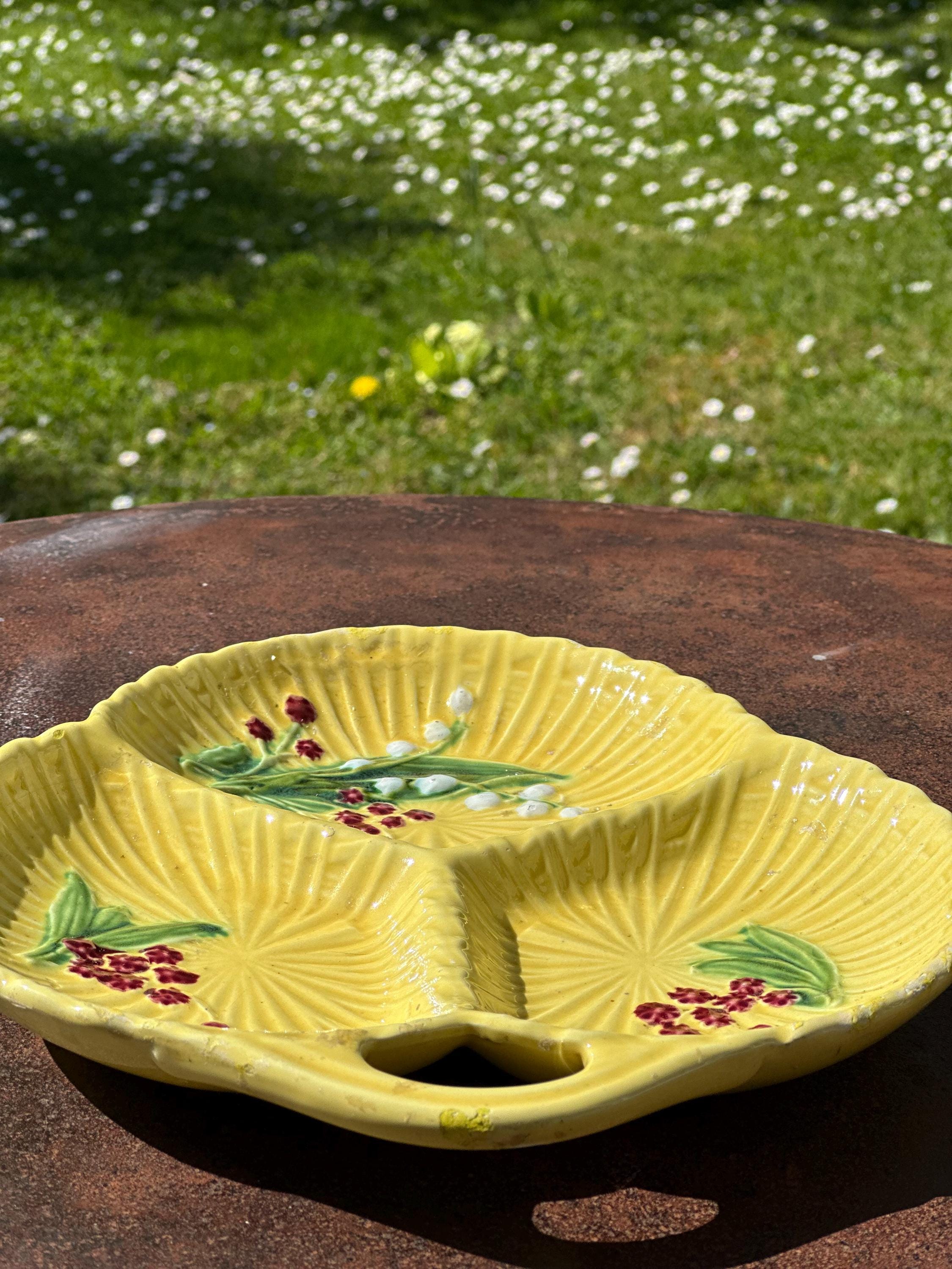 Schramberg majolica divided serving dish – Lily of the Valley design
