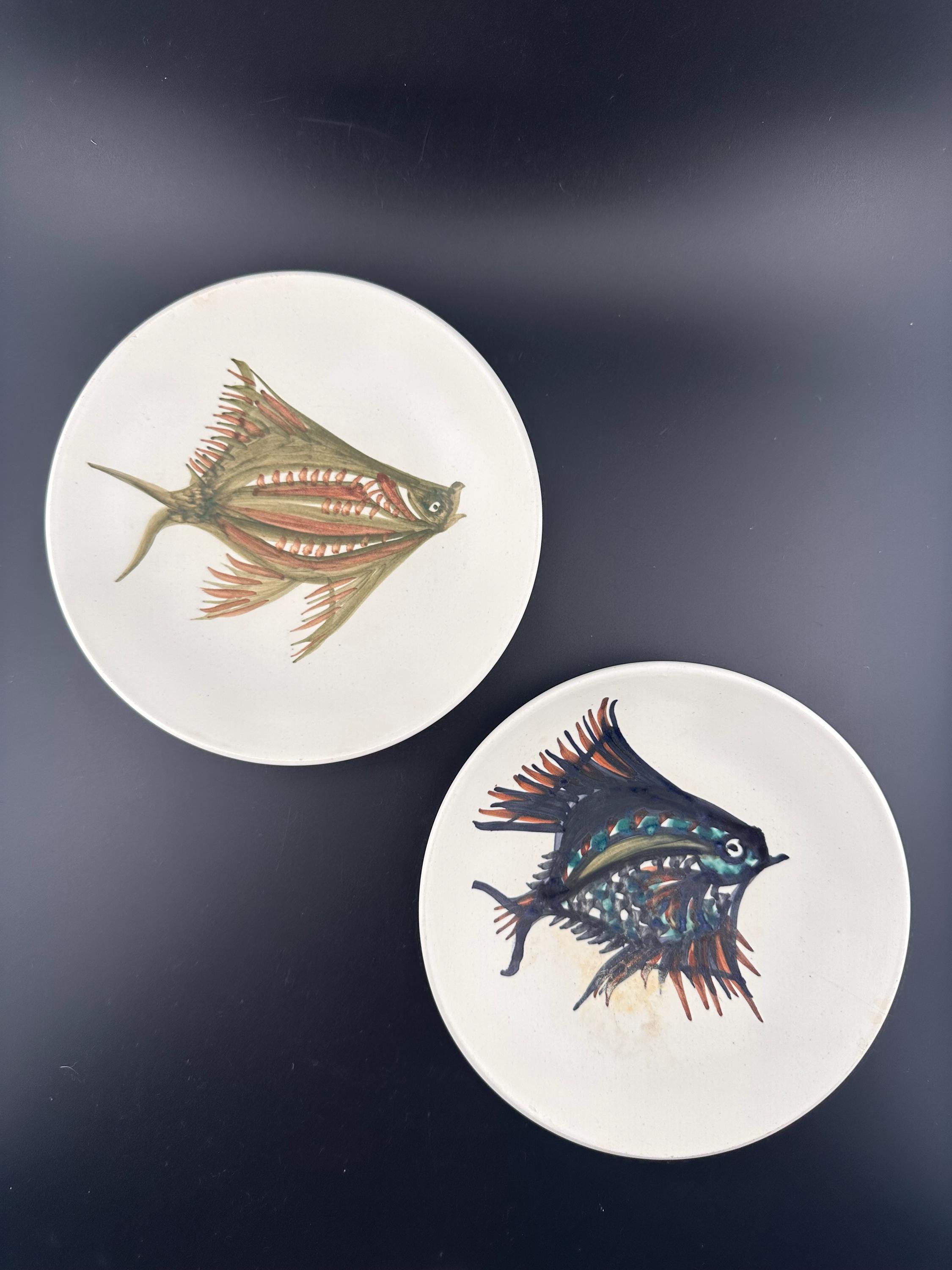 Lot de 2 Coupelles Quimper Signées Paul Piclet, Décor Poisson Stylisé