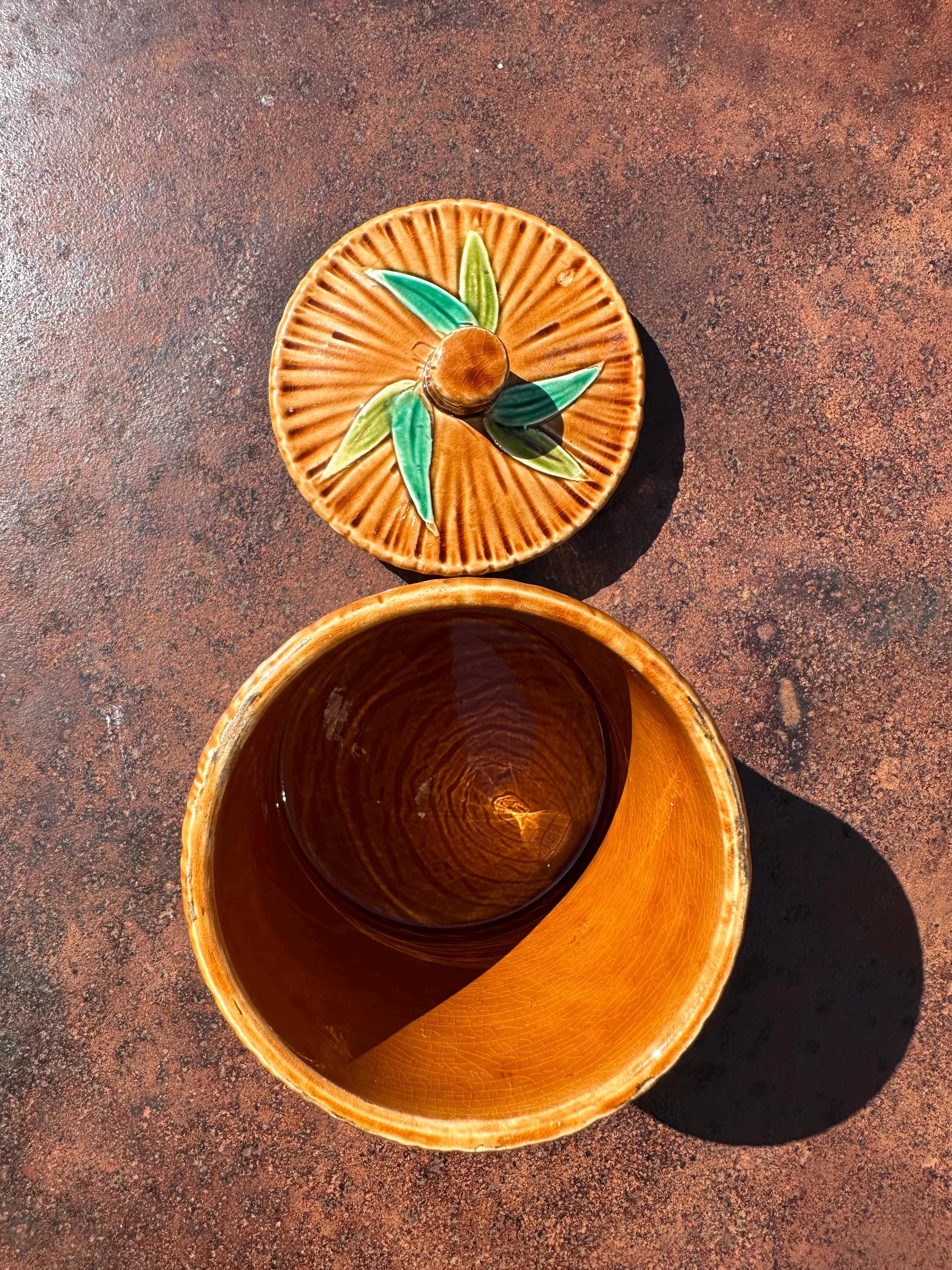 Antique Sarreguemines majolica tobacco jar – Bamboo model