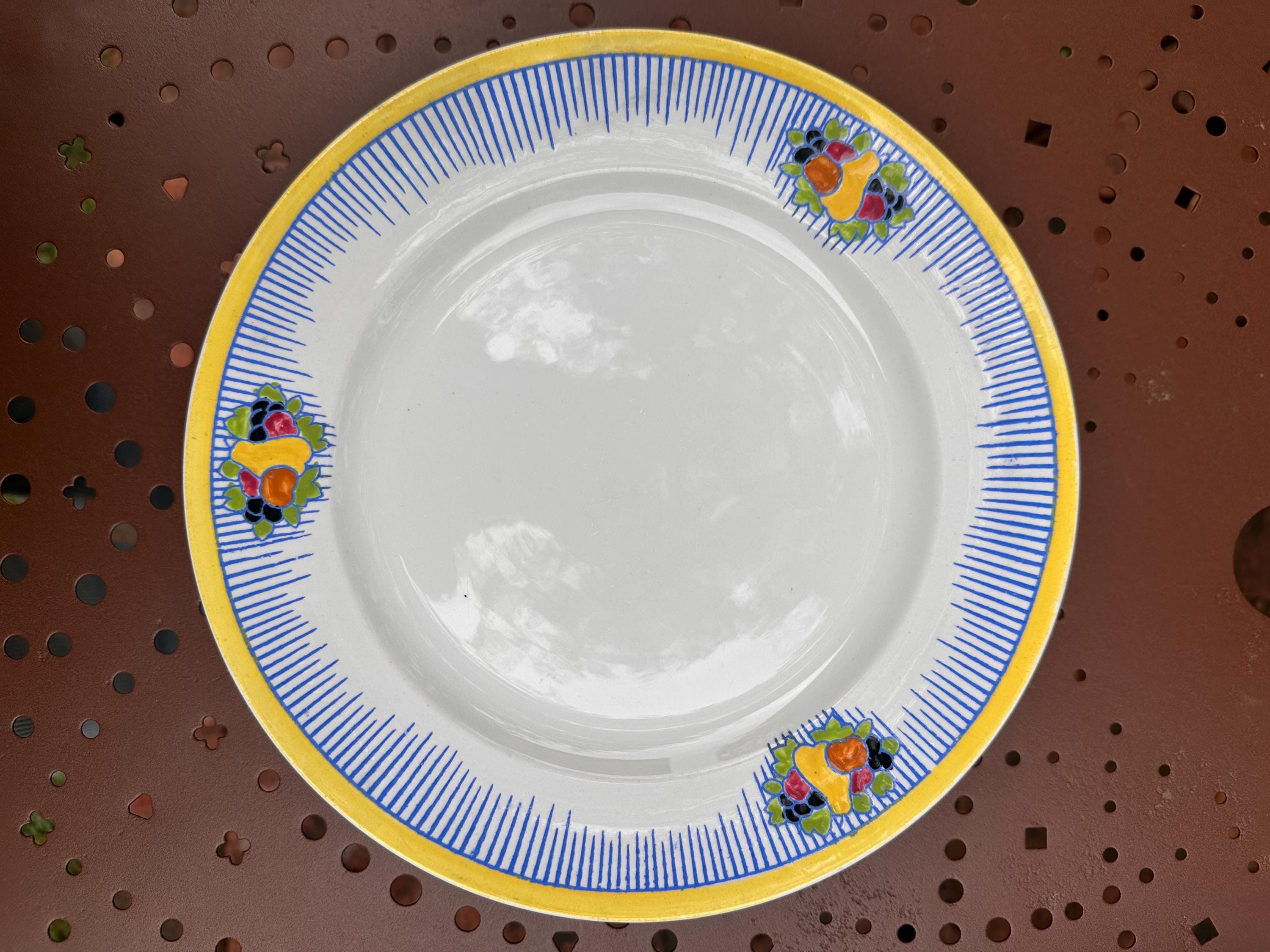 Lot de 10 Assiettes Boch Frères La Louvière Art Déco, Décor Fruitier