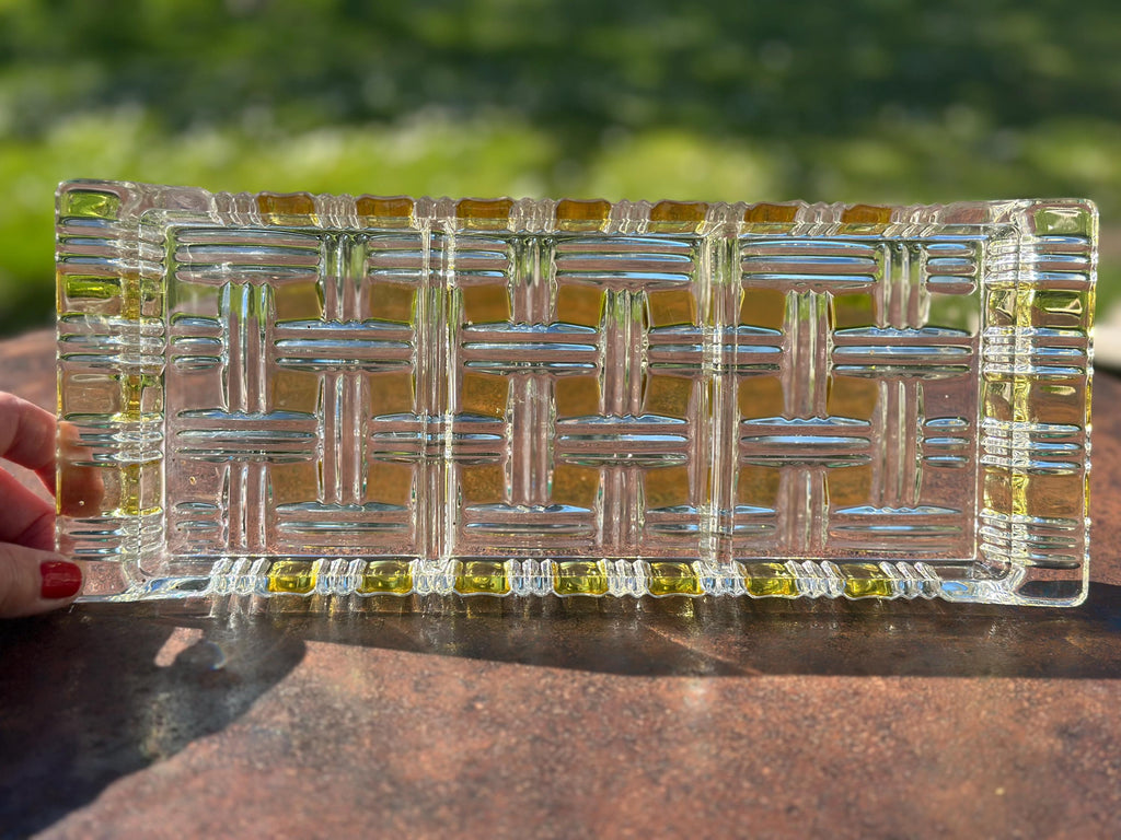 Plat compartimenté Walther Glas – Verre pressé effet cannage et ambre