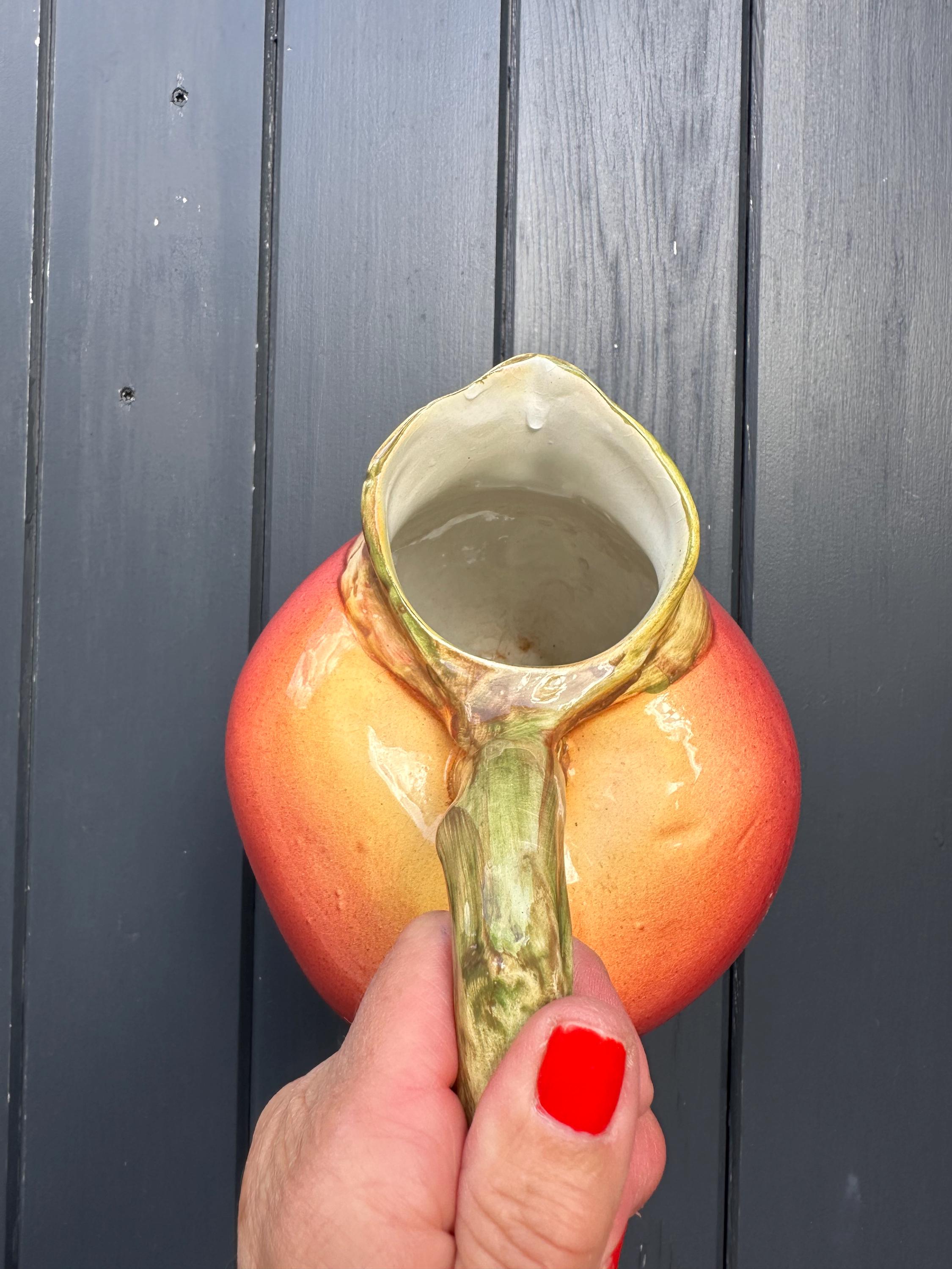 Antique majolica pitcher – Trompe-l’oeil apple shape