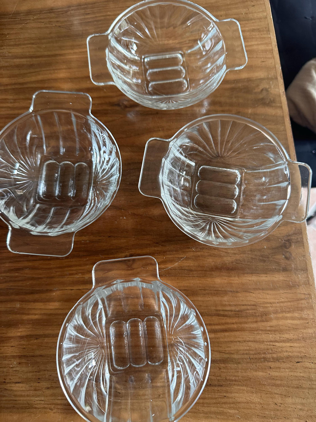 Lot de 4 Ramequins Vintage en Verre Moulé à Oreilles - Style Art Déco