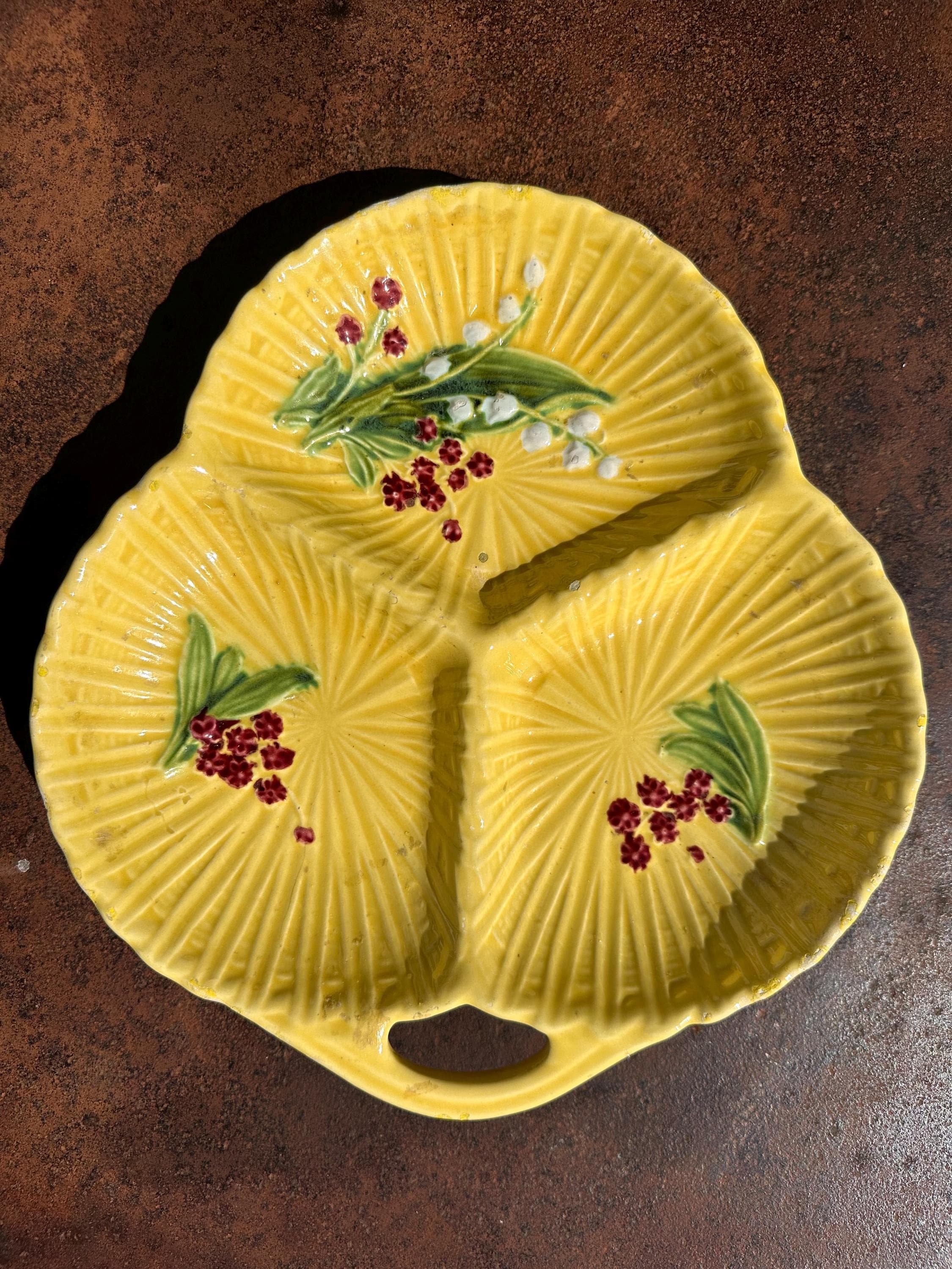 Schramberg majolica divided serving dish – Lily of the Valley design