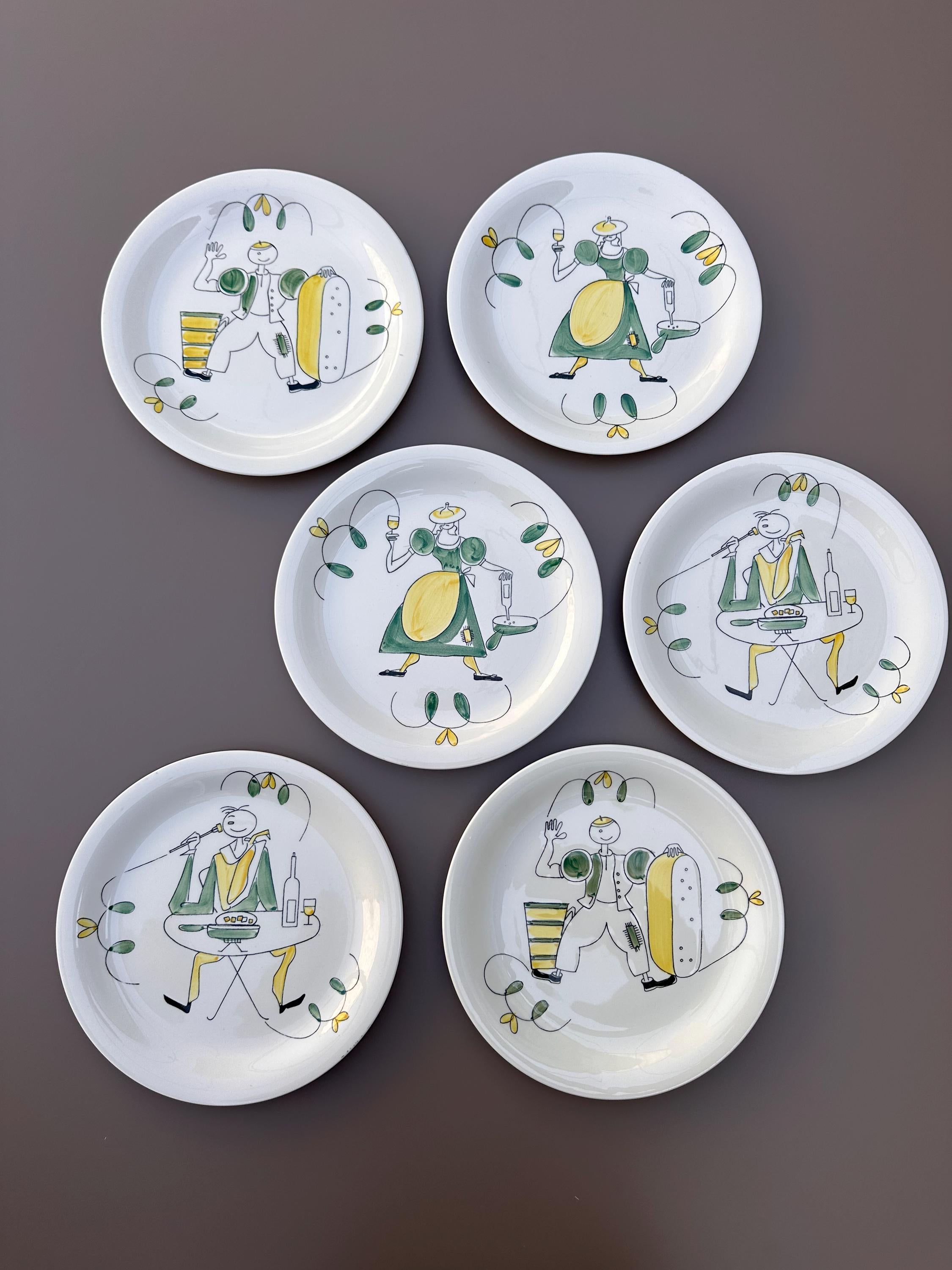 6 Assiettes à Dessert Rétro "Folklore Gastronomique