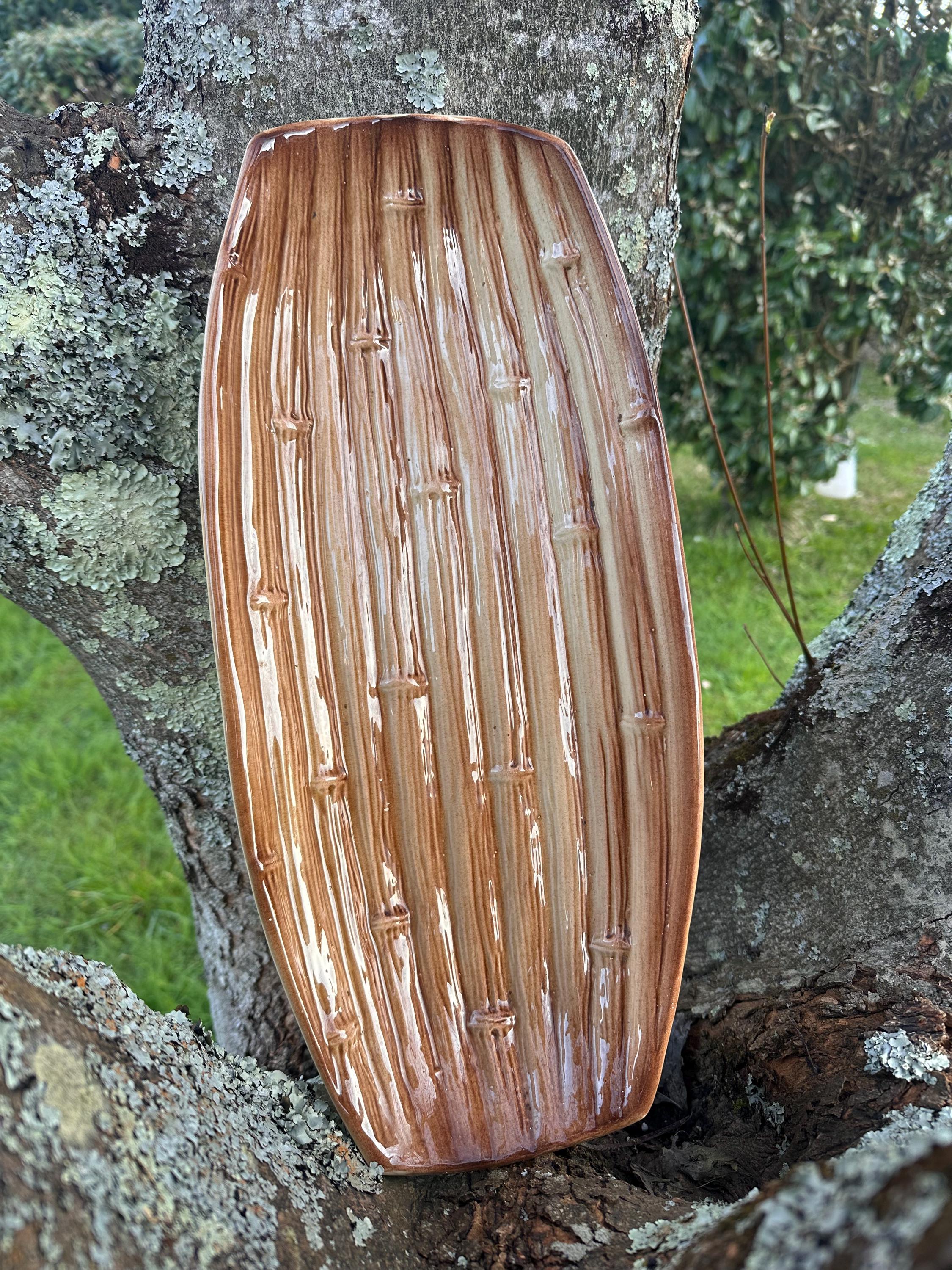 Large antique earthenware serving dish – Saint-Clément "Bamboo"