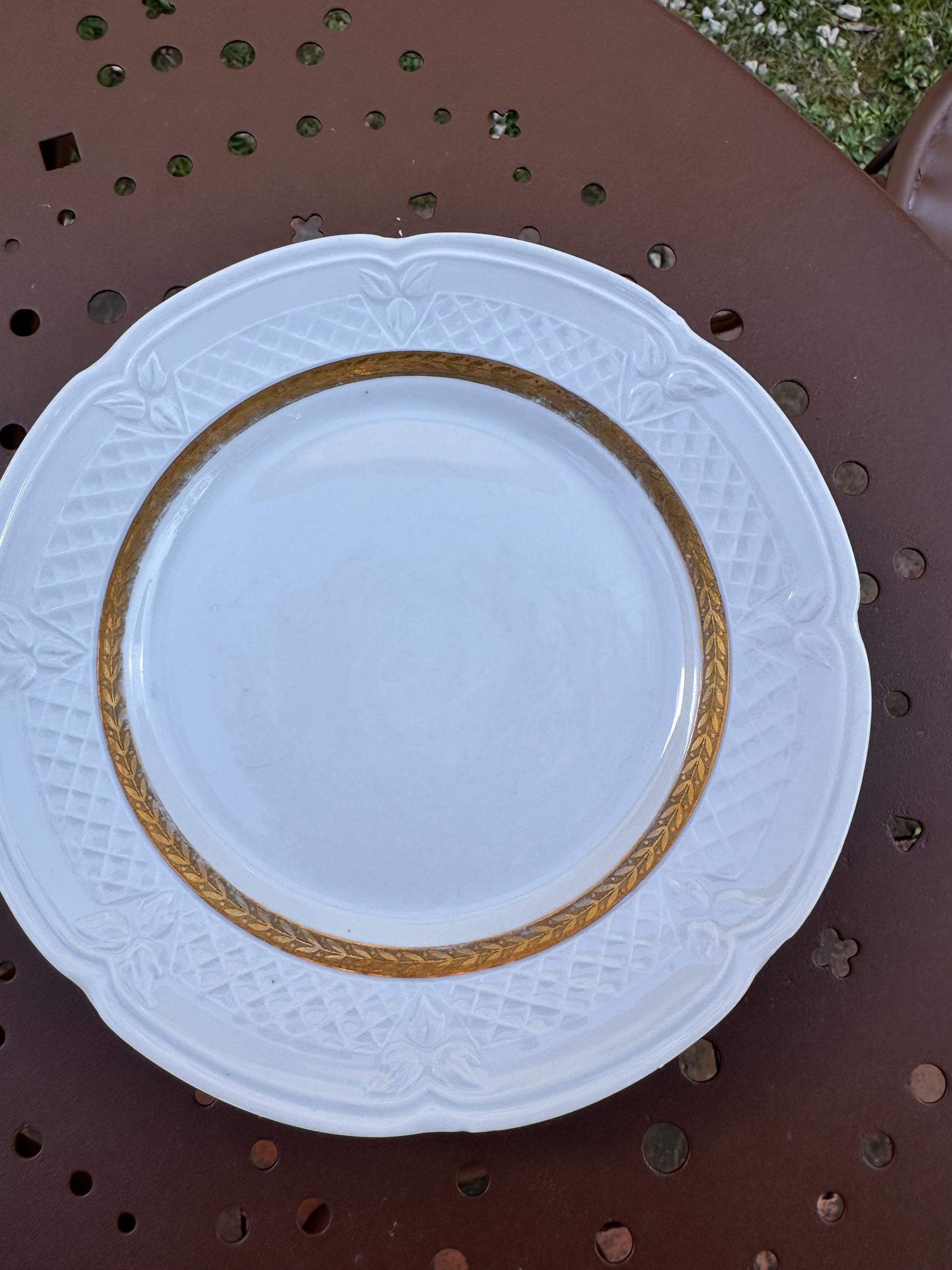 Assiettes à dessert Vintage Berry Haute Porcelaine France - 19 cm - Dorure Laurier & Relief - Petit prix - lot de 6