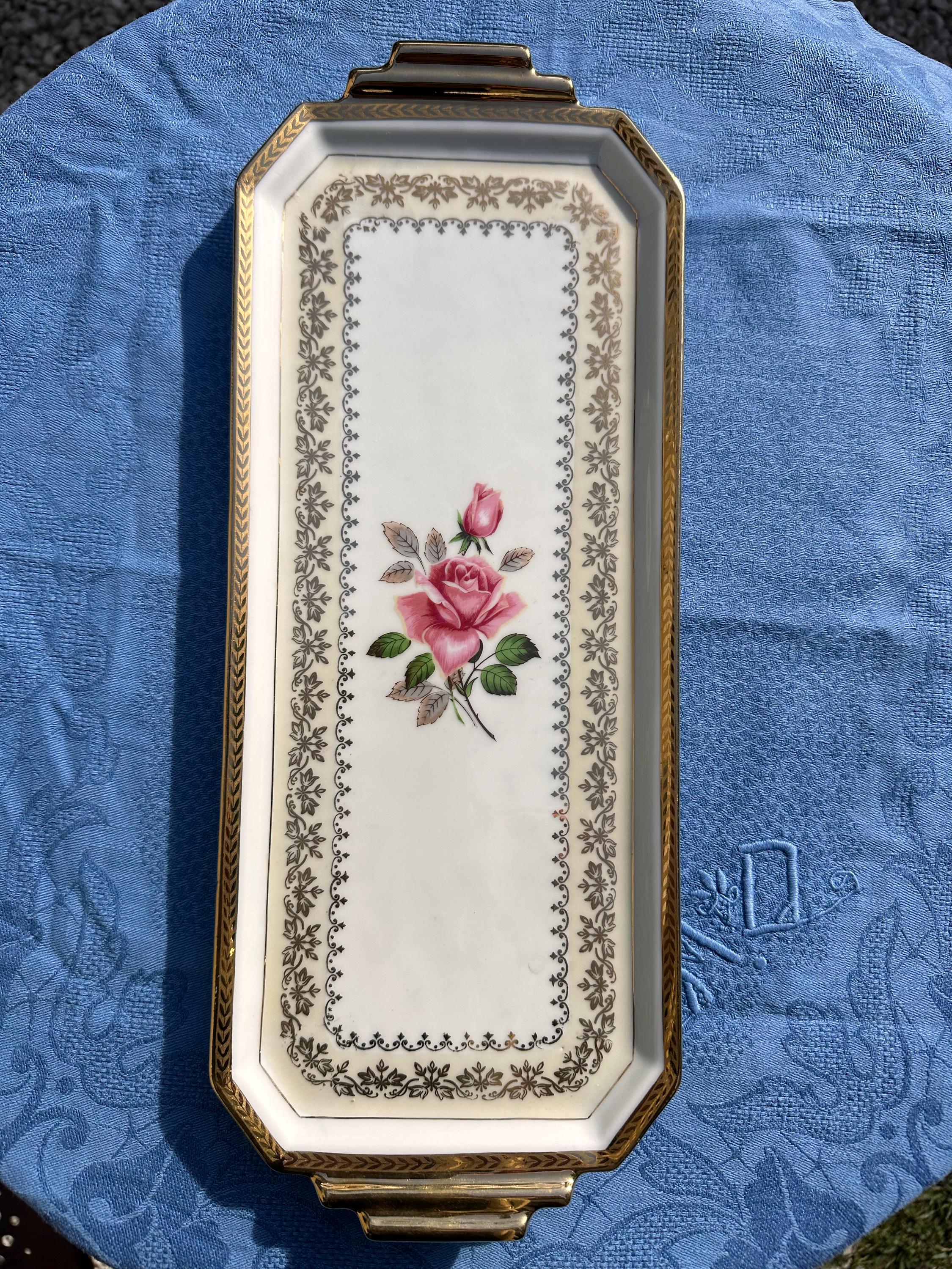 Vintage French Porcelain Cake Plate – Pink and Fine Gold Gilding