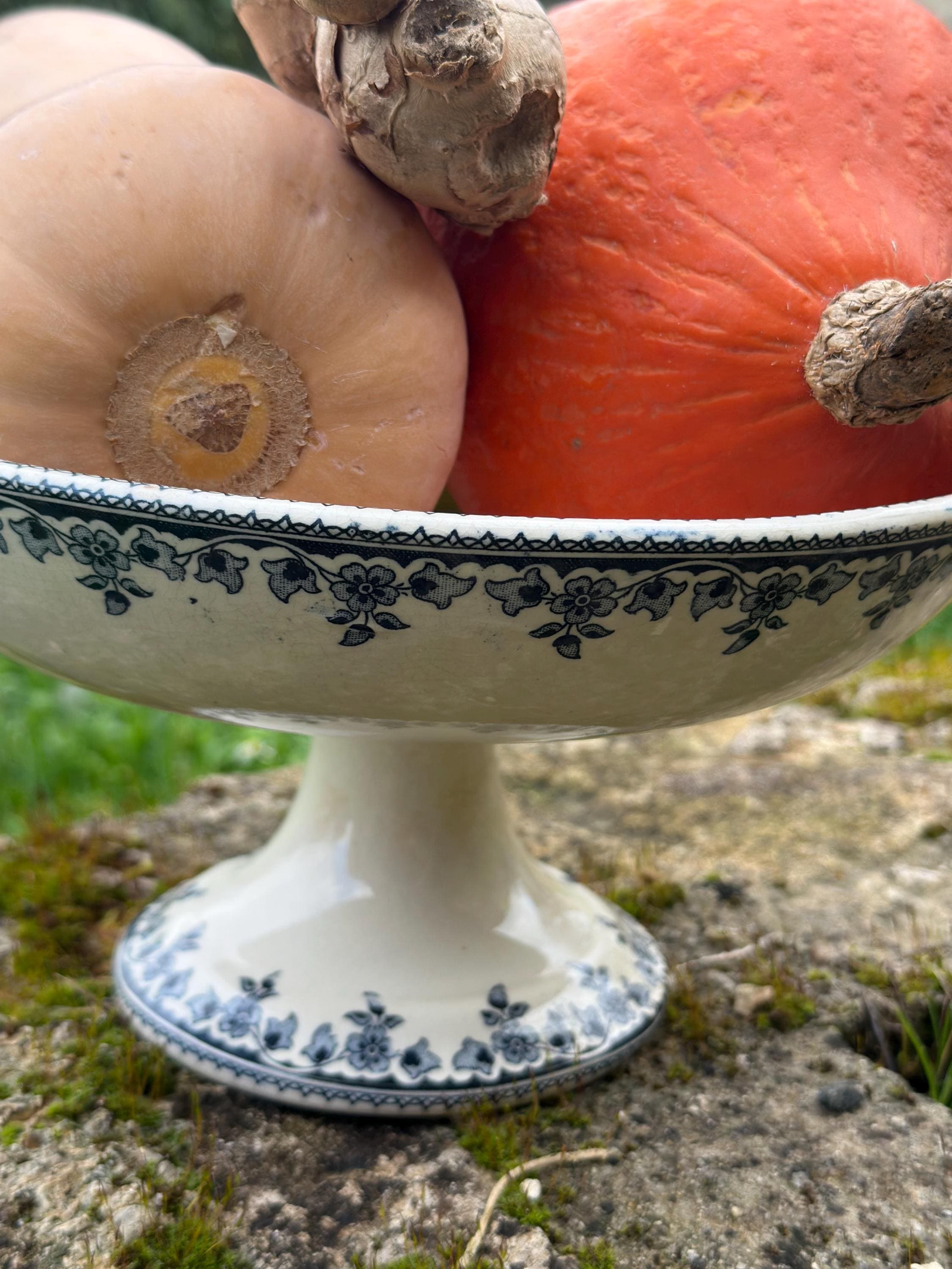 Antique ironstone compote dish – Blue and white floral design