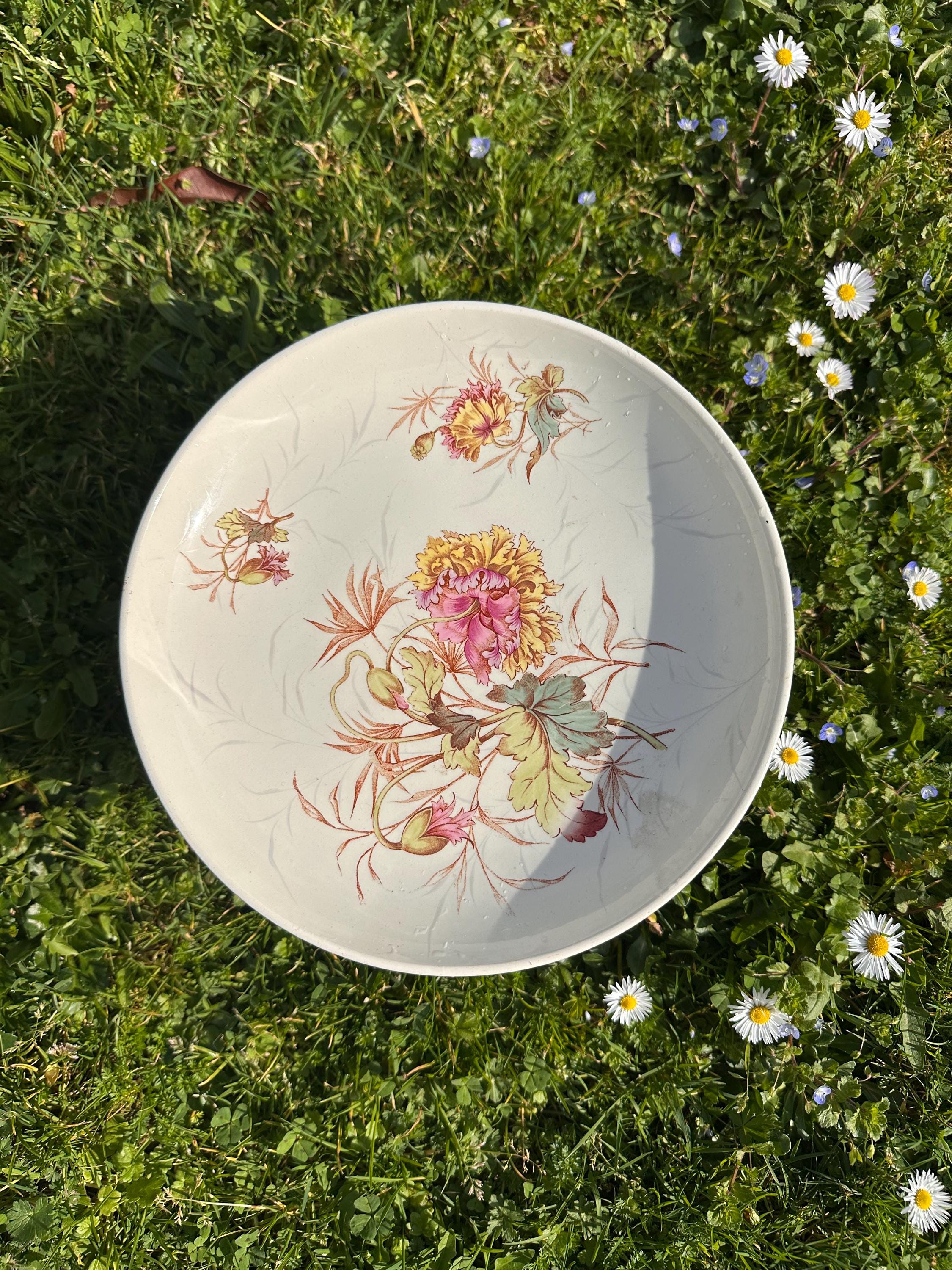Vintage Lunéville "Poppies" pedestal bowl – Rural decor