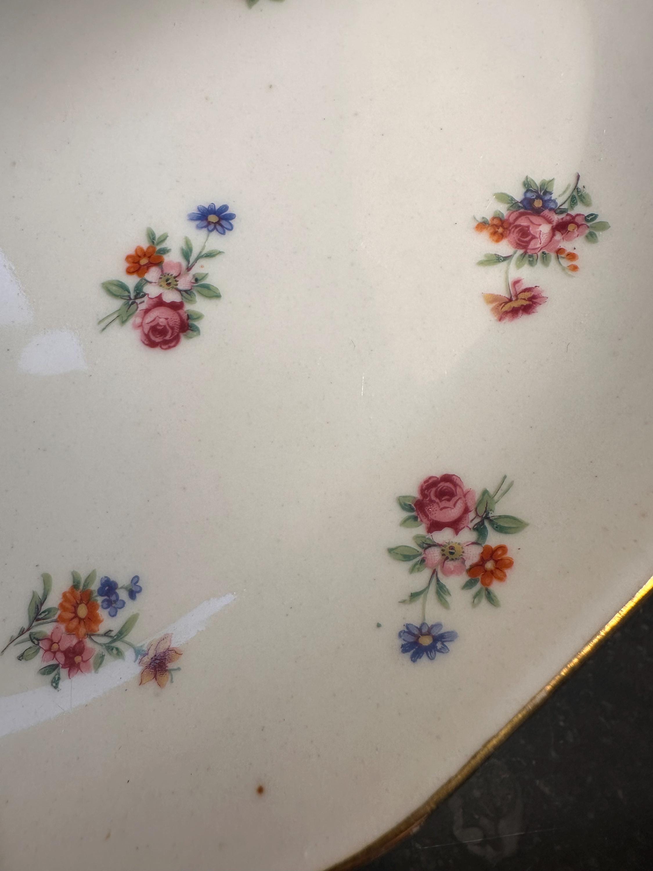 White porcelain oval serving dishes with floral decor, fine gold gilding, Shabby Chic / French Vintage Style - set of 2