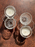 Salières Doubles Anciennes en Verre Moulé - Détournables en Bougeoirs de Table - Style Art Déco -Pointes de Diamant-Hobnail - lot de 2