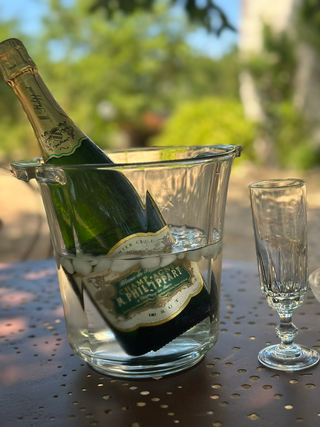 Rafraîchissoir / Seau à Champagne Vintage en Verre Moulé Art Déco